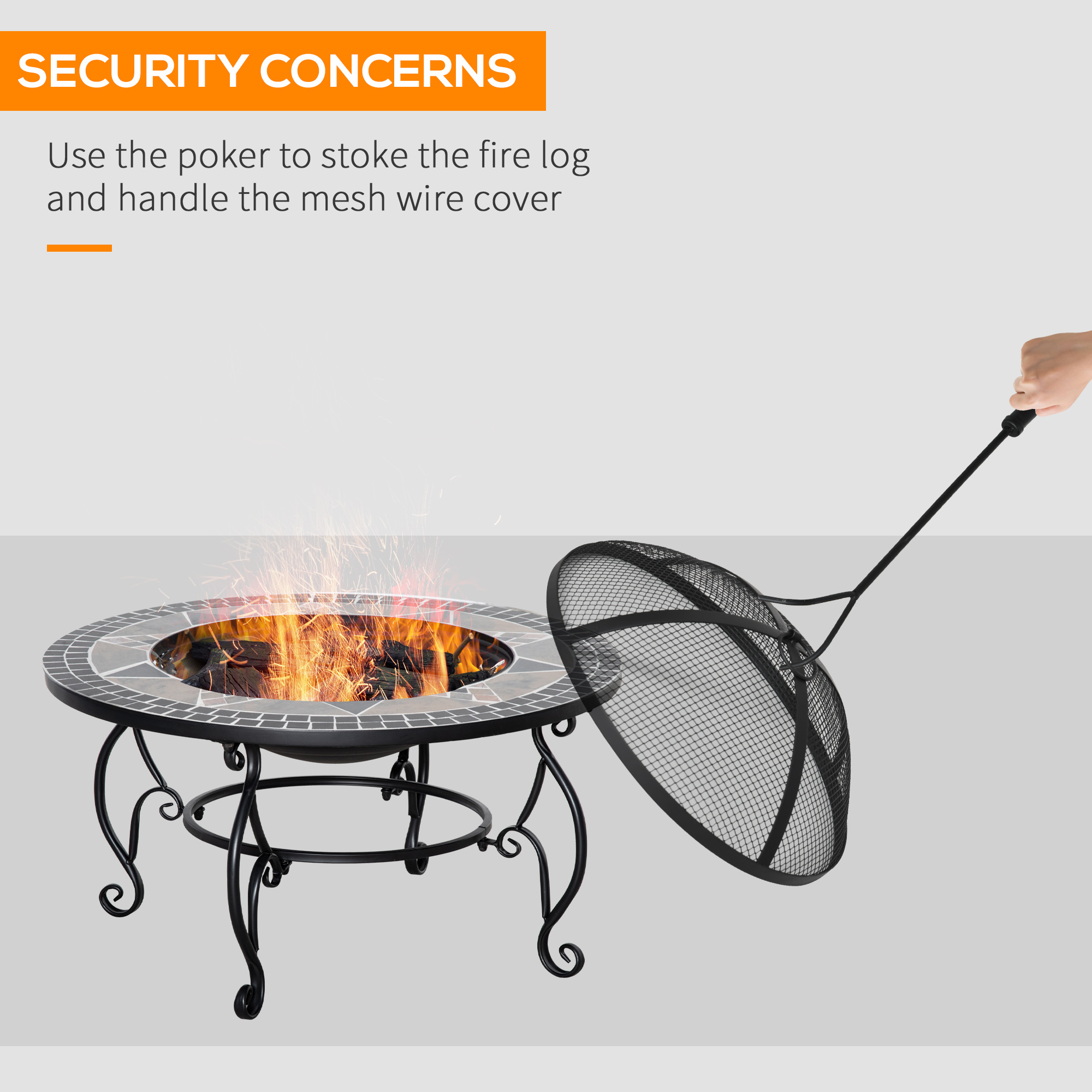 Outsunny Multi-Functional Outdoor Fire Pit, Patio Heater with BBQ Grill, Spark Screen Cover & Fire Poker for Garden Bonfire, Black