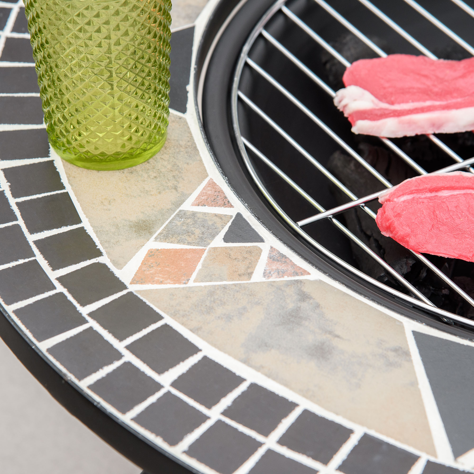 Outsunny Multi-Functional Outdoor Fire Pit, Patio Heater with BBQ Grill, Spark Screen Cover & Fire Poker for Garden Bonfire, Black