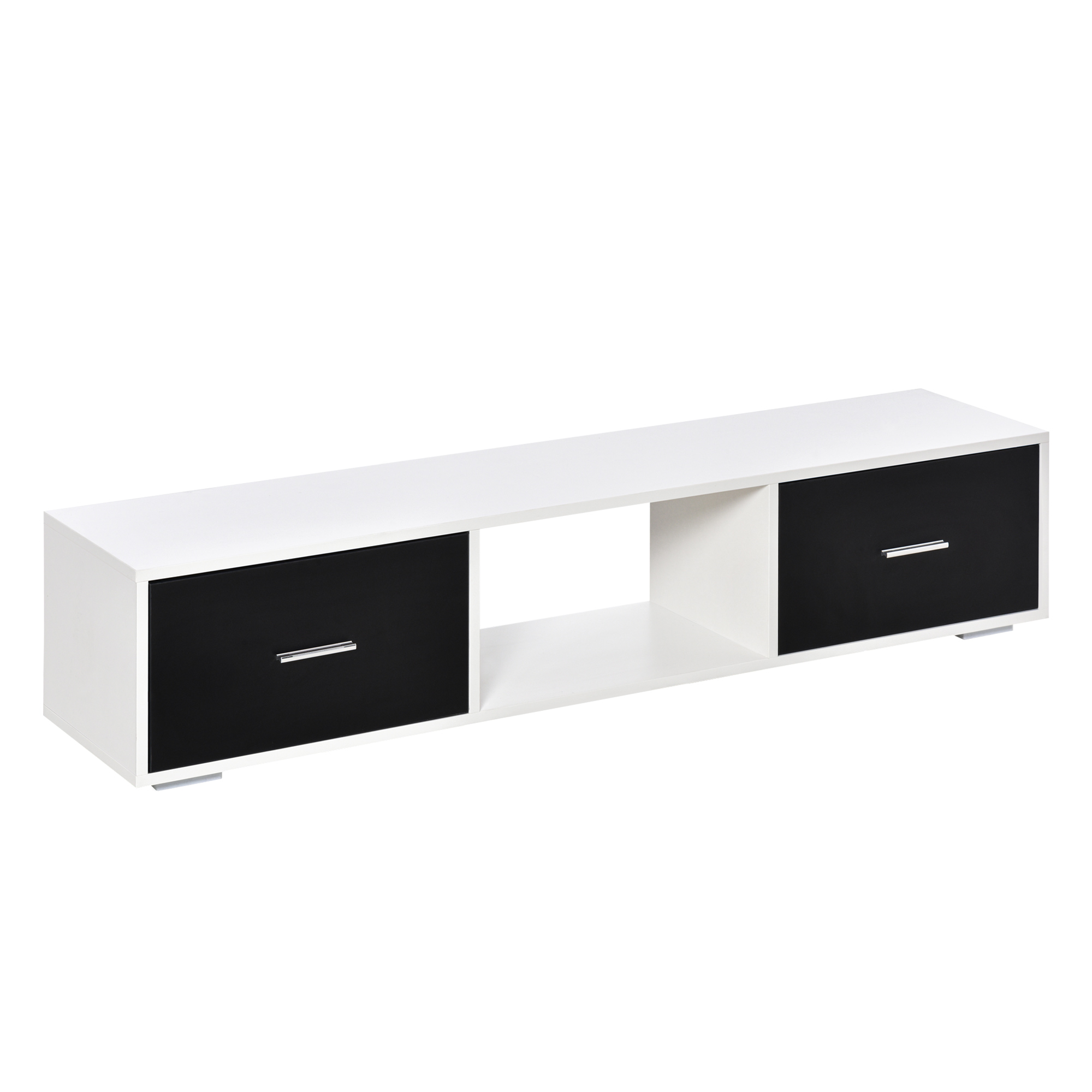HOMCOM Mobile TV In Legno Bianco, Panca Per TV Fino A 75", Con 3 Cassetti, 3 Ripiani Aperti E Gestione Cavi - 140x34x45 Cm