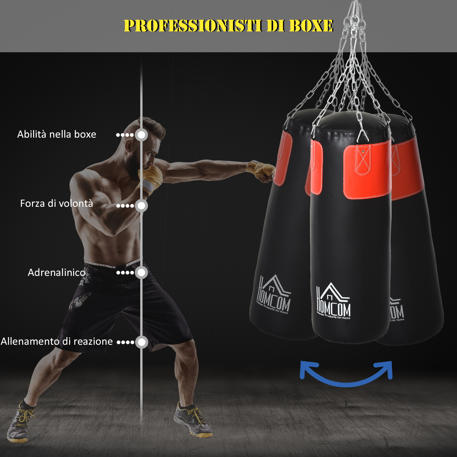 Sacco Boxe Set Boxe HOMCOM Con Sacco Appeso 16 Kg E Guantoni - 30x120 Cm Nero/Rosso Per Allenamento Attrezzatura Palestra Casa