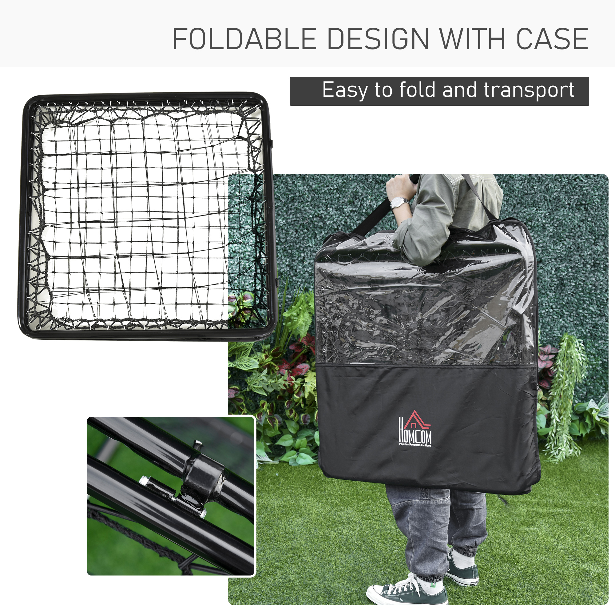 HOMCOM Rebounder Net for Football, Baseball, Basketball, Double Sided, Angle Adjustable Training Aid, 75L x 75W cm