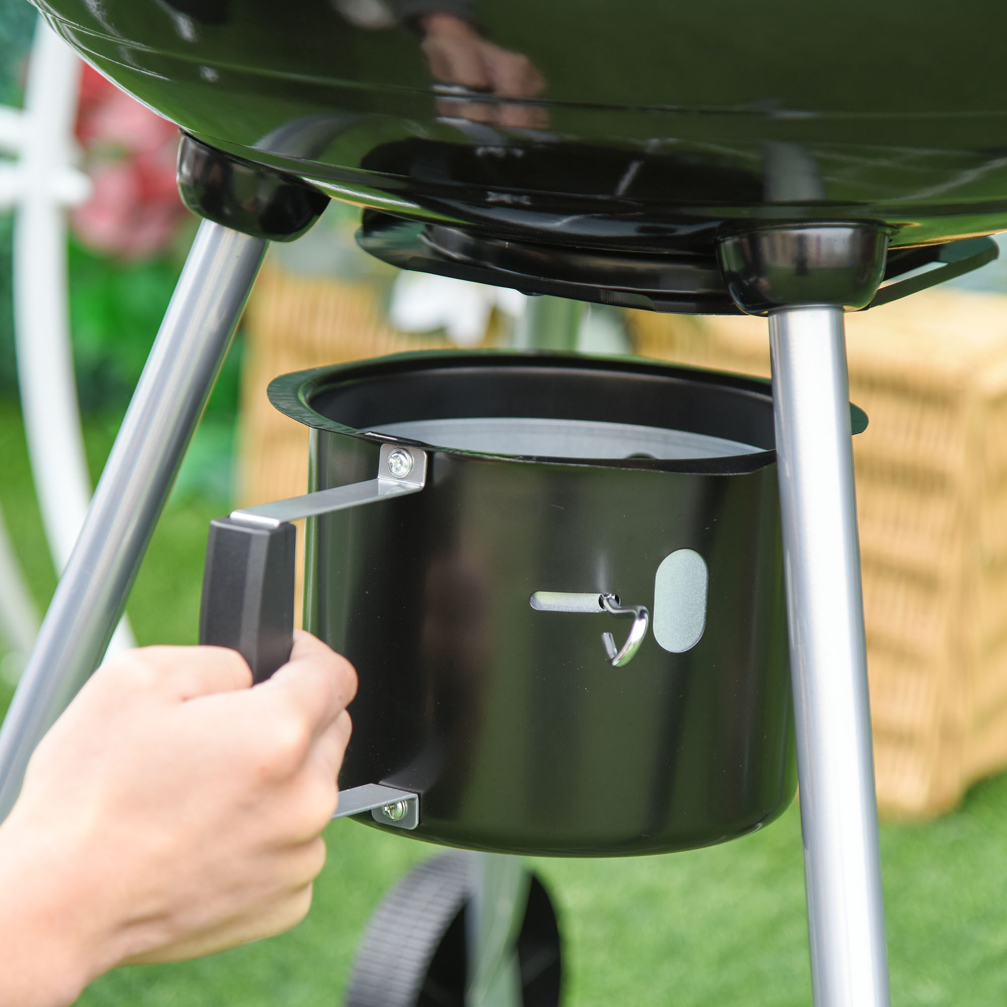Outsunny Charcoal BBQ Portable Kettle BBQ Charcoal Grill Outdoor Barbecue Picnic Party Camping w/ Wheels