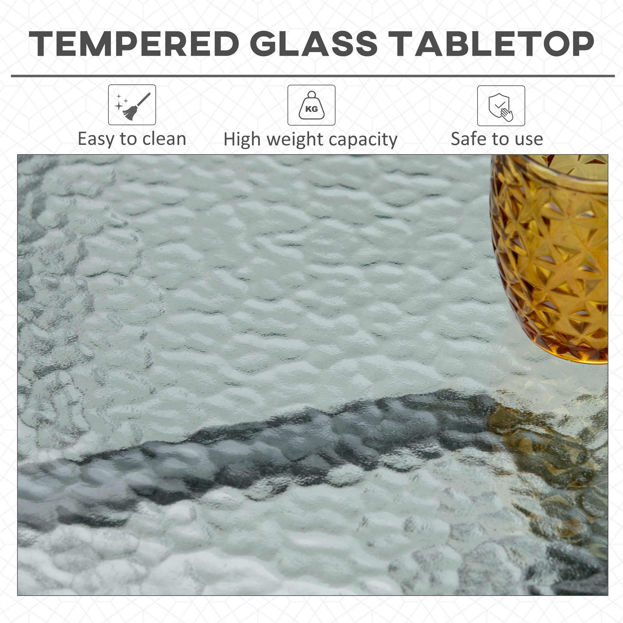 Outsunny Bistro Patio Table, Square Tempered Glass Top Dining Table, Steel Frame Outdoor Coffee Table with Umbrella Hole