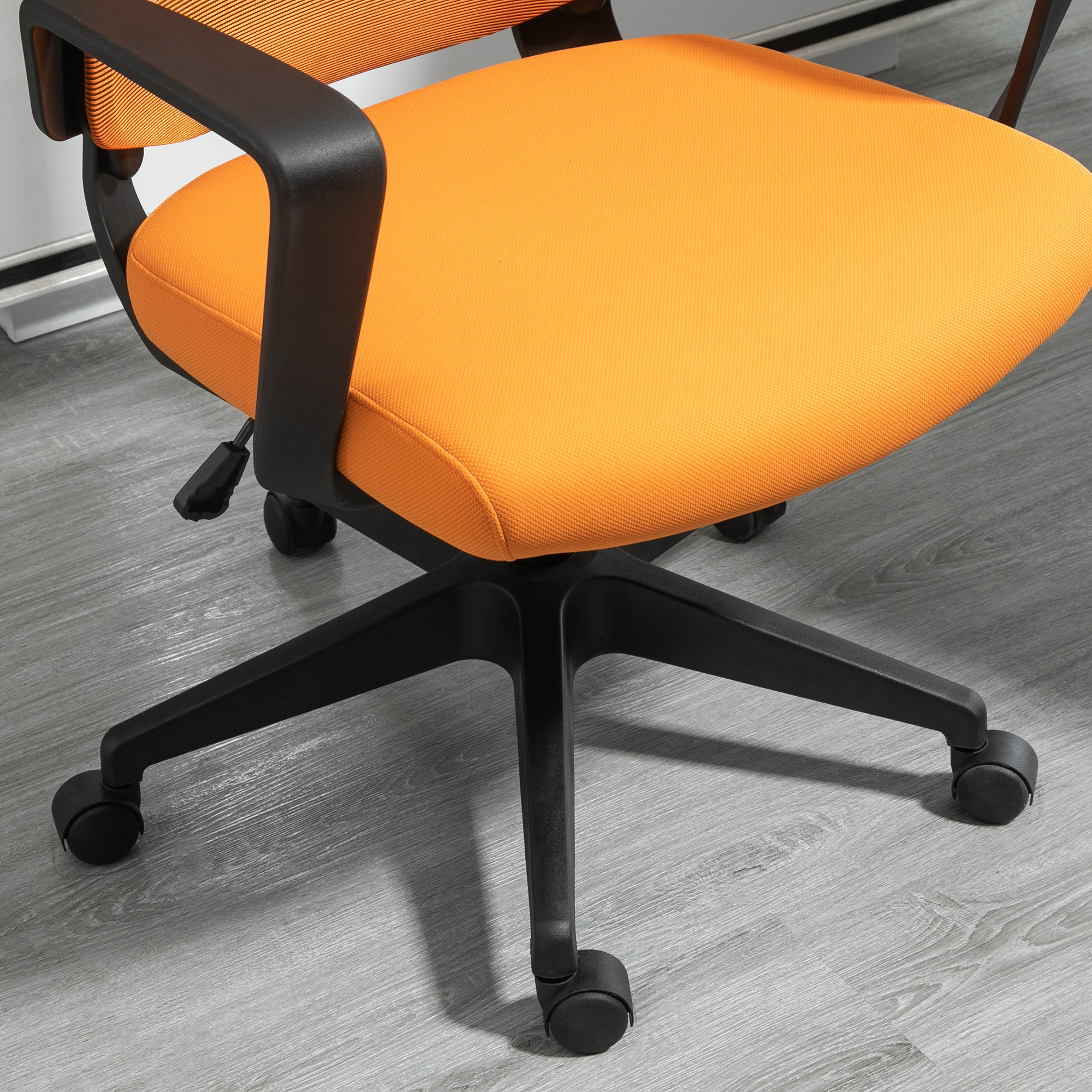 Vinsetto Sedia da ufficio girevole senza braccioli Sedia da scrivania girevole imbottita in tessuto con altezza regolabile in stile moderno Portata 120 kg 48x53x80-90 cm Arancione