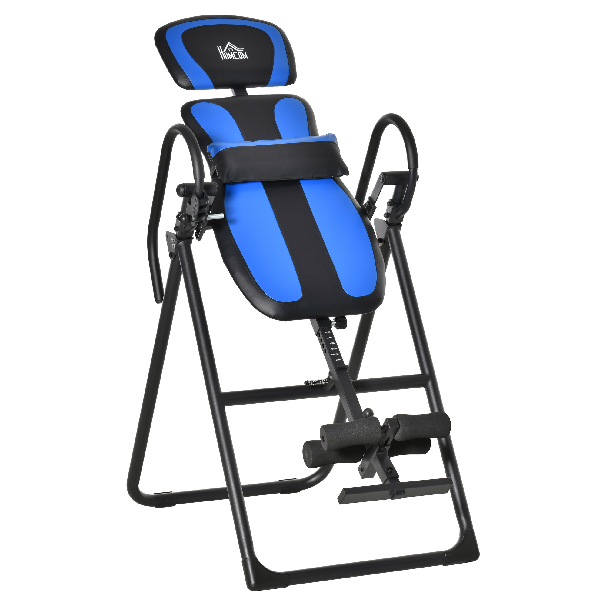 HOMCOM Mesa de inversión plegable Gravity Trainer con dos ruedas móviles Almohadilla trasera ajustable Metal ABS negro+azul 132 x 71 x 145 cm   Aosom España