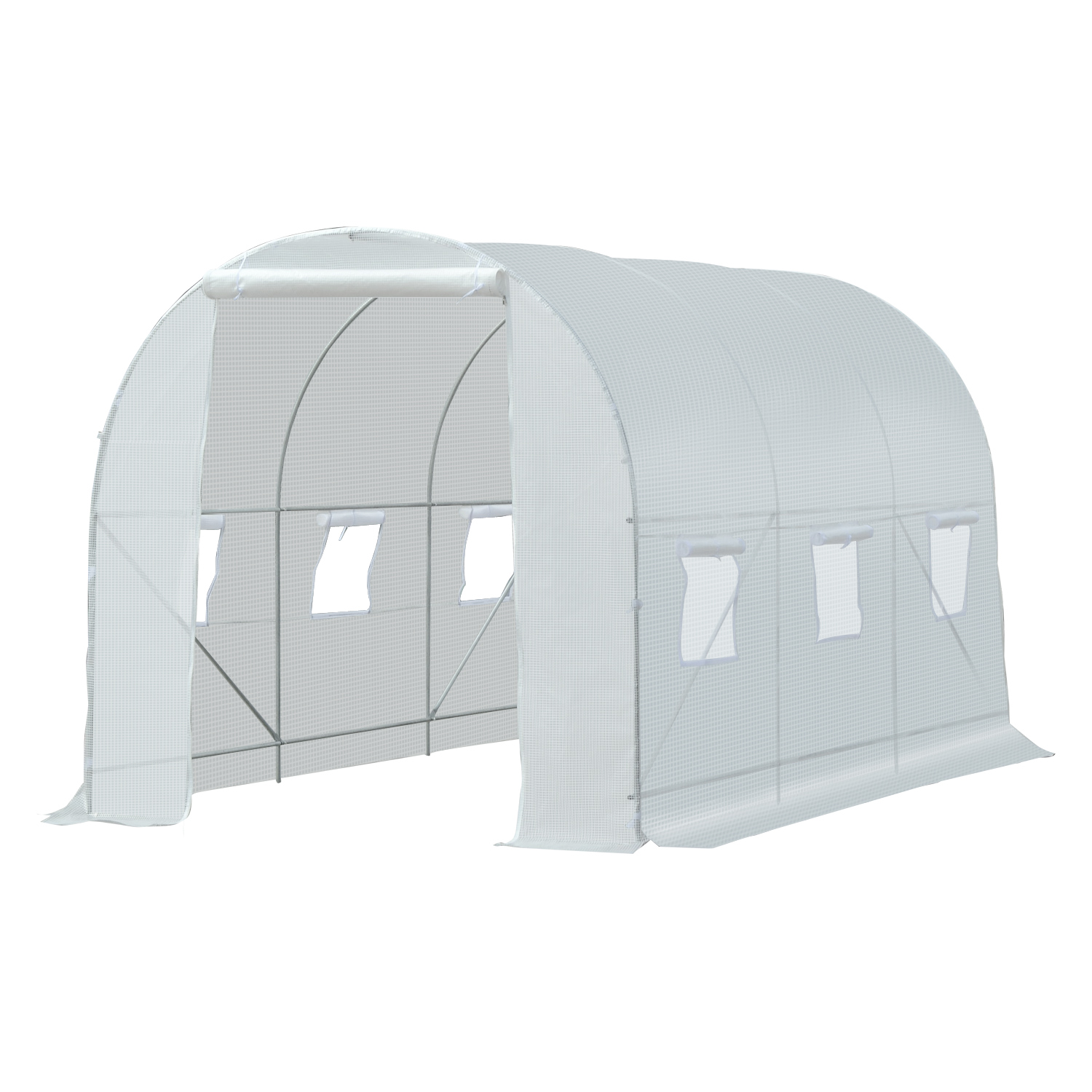 Túnel Outsunny invernadero de jardín superficie de suelo 9 m² 4,5L x 2L x 2H m marco de tubo reforzado 18 mm 6 ventanas blanco