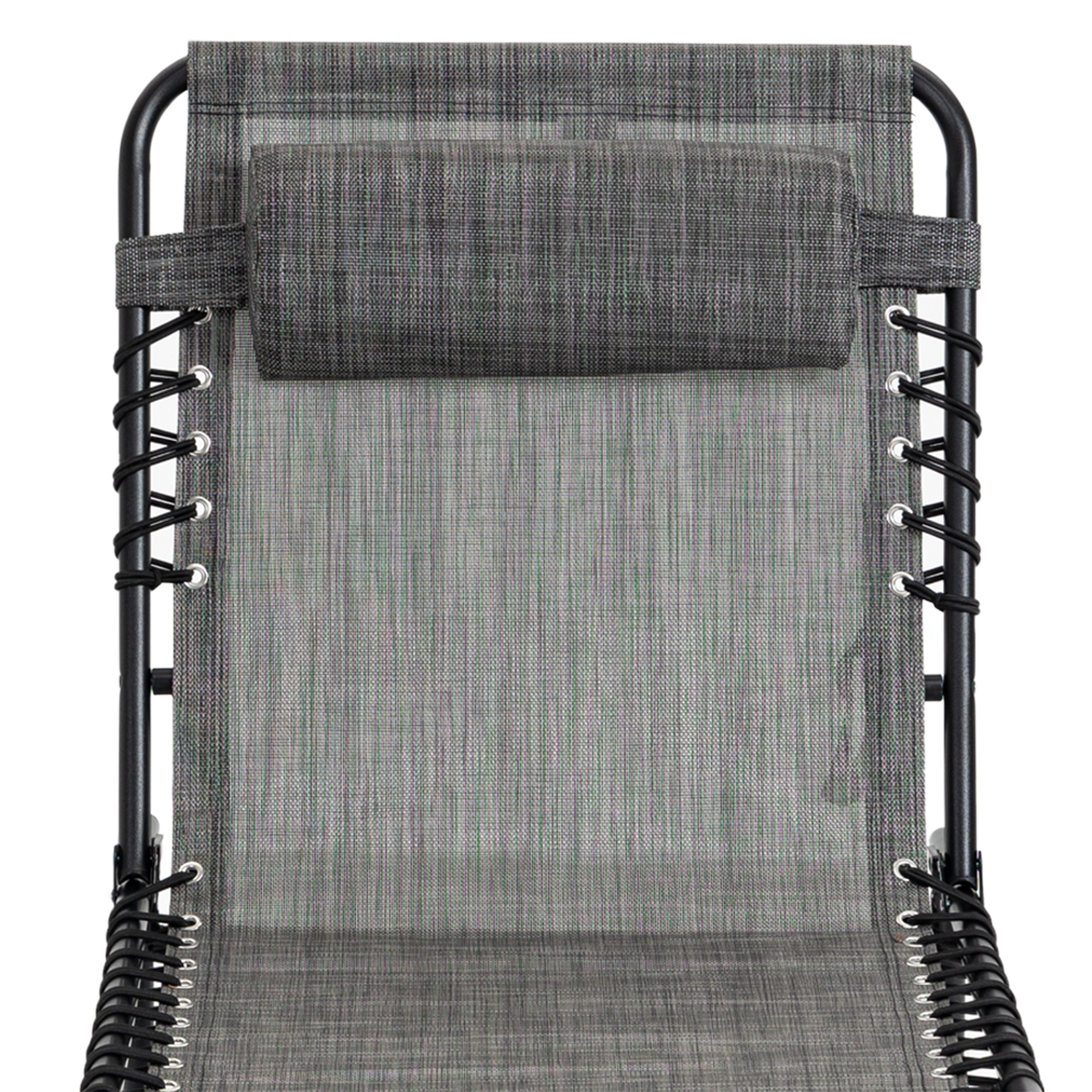 Outsunny Folding Sun Lounger, Portable Reclining Camping Bed with 5-Position Adjustable Backrest, Pillow Included, Mixed Grey