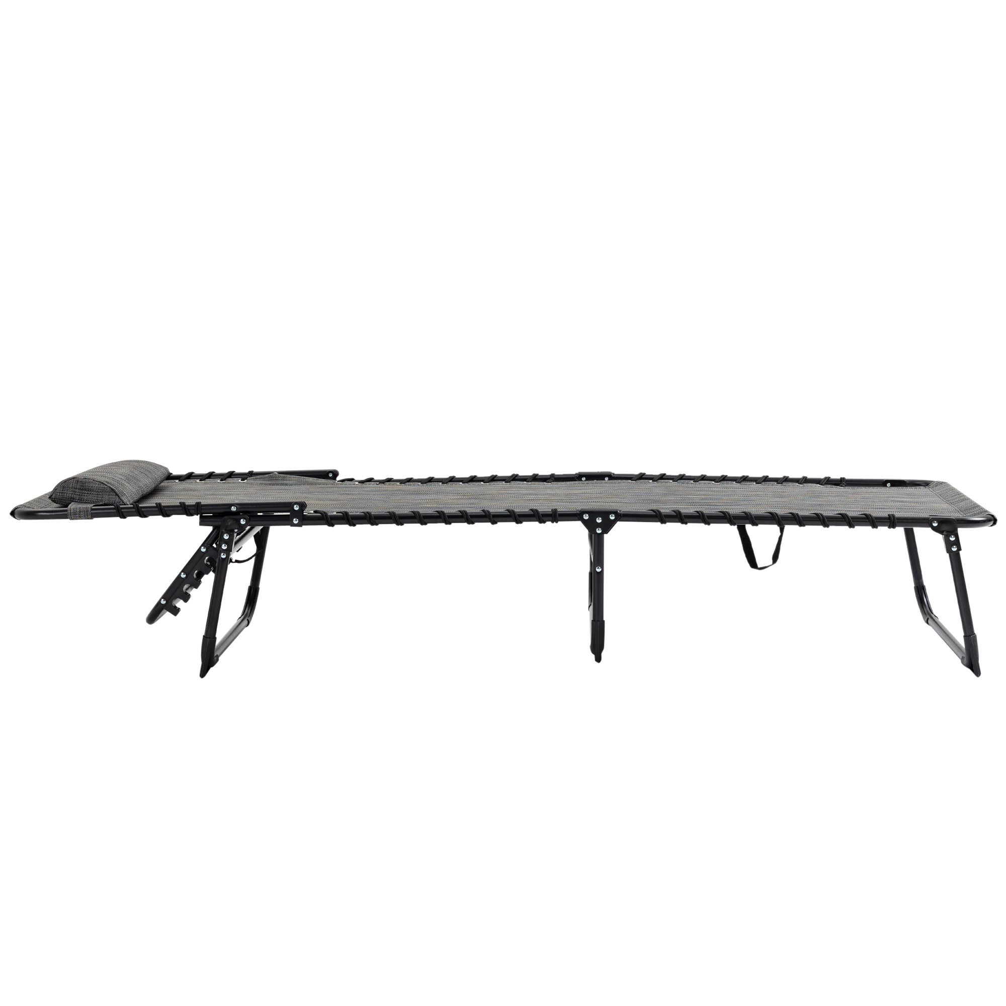 Outsunny Folding Sun Lounger, Portable Reclining Camping Bed with 5-Position Adjustable Backrest, Pillow Included, Mixed Grey