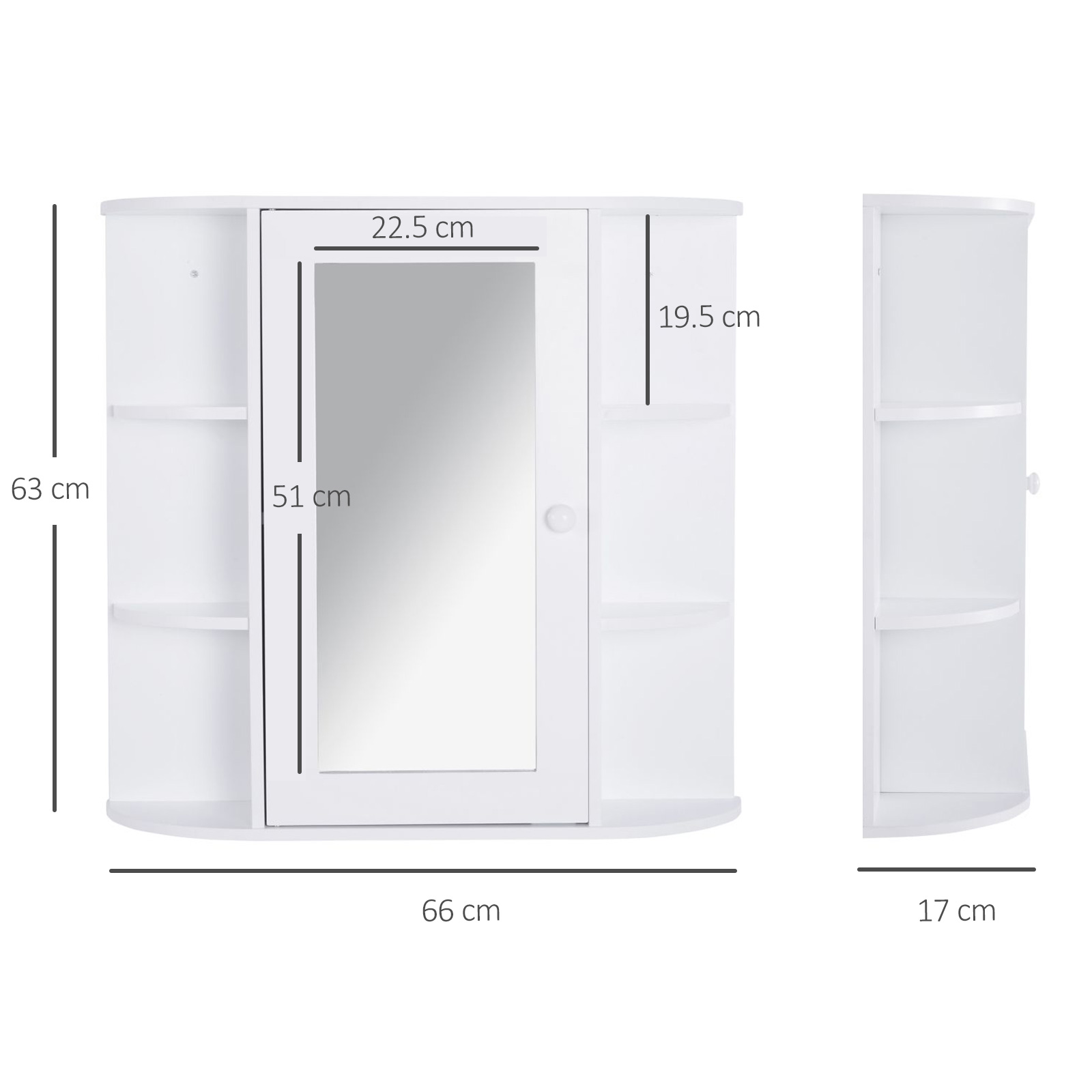 HOMCOM Wall Mounted Bathroom Mirror Cabinet, Single Door Storage Organizer with 2-tier Inner Shelves, White.