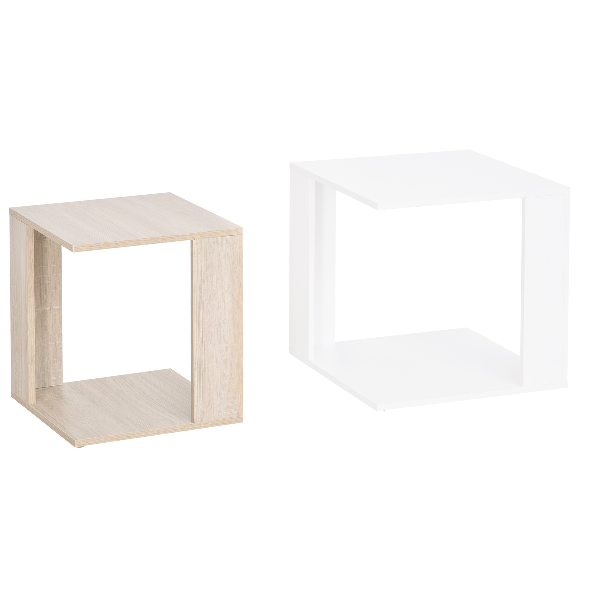 HOMCOM Set di 2 Tavolini Componibile per Salotto Soggiorno, Bianco e Rovere 50x50x48cm/40x40x44cm
