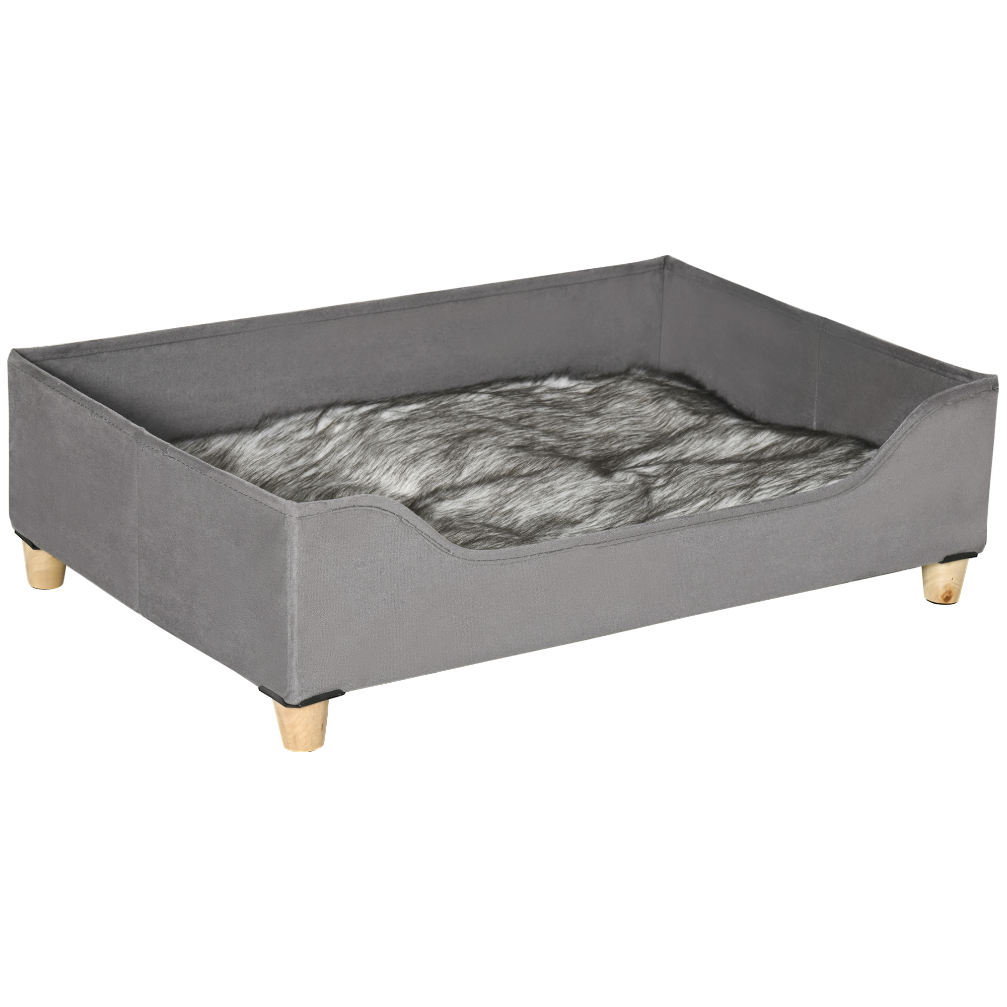 PawHut Cuccia per Cani Rialzata con Pannelli in Legno MDF, Cuscino Imbottito, 81Lx56x23.5cm, Grigia