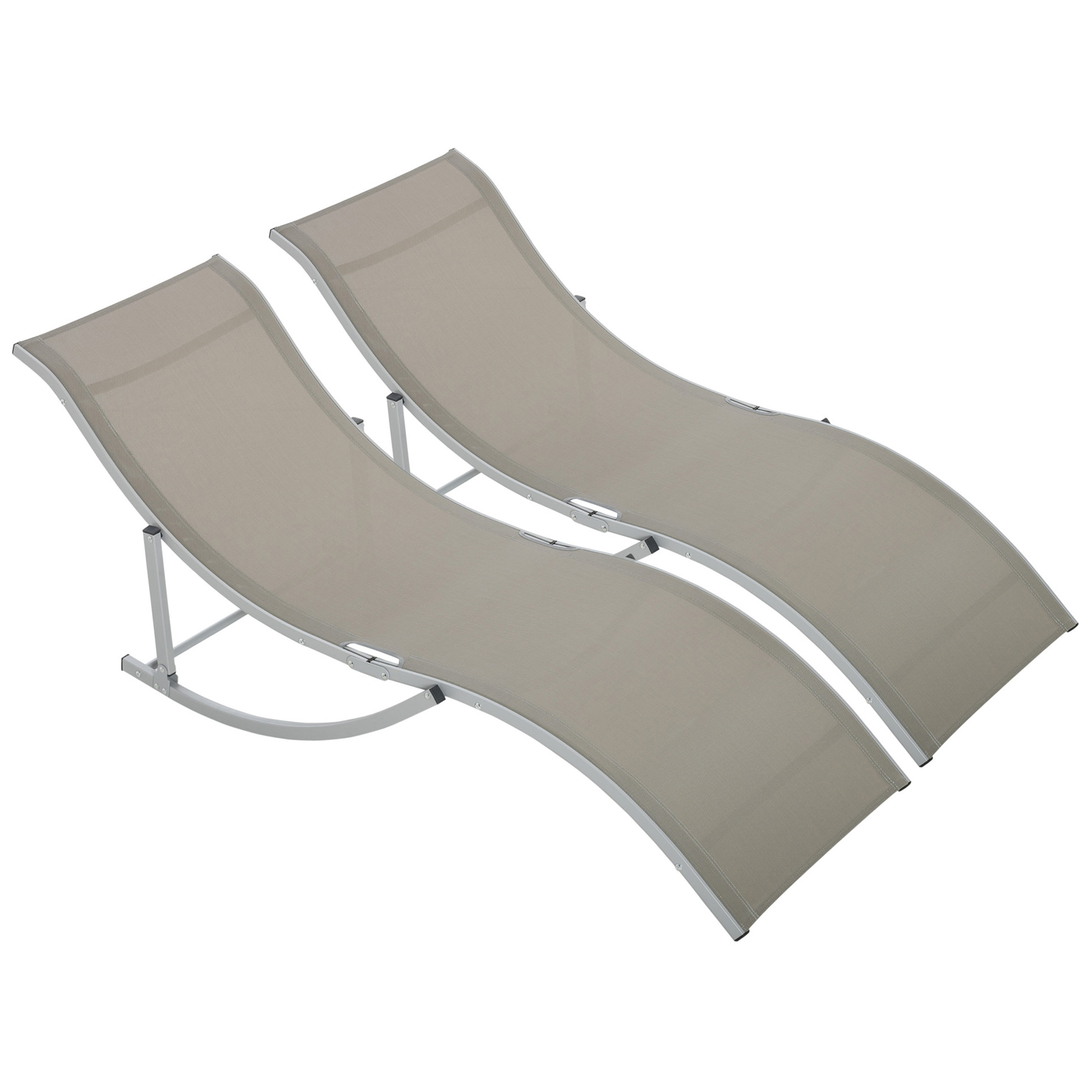 Outsunny Set 2 Sdraio da Giardino Pieghevoli, Lettino Prendisole in Alluminio e Texteline, Grigio Chiaro, 61x165x63cm
