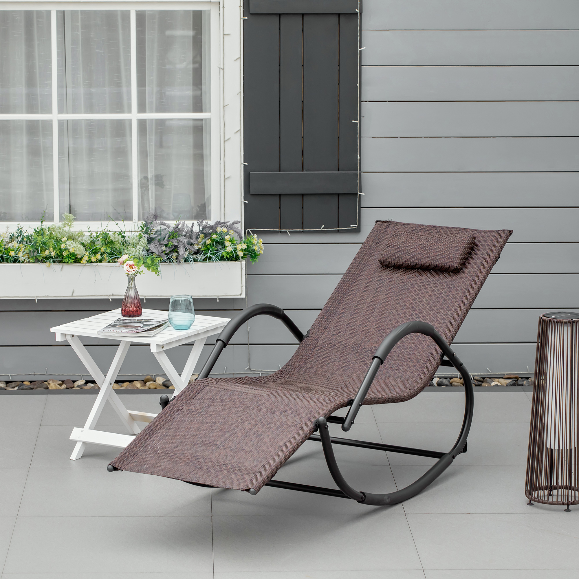 Outsunny Outdoor Rocking Chairs, Foldable Reclining Zero Gravity Lounge Rocker With Pillow, Cup & Phone Holder, Combo Design With Folding Legs, Gray