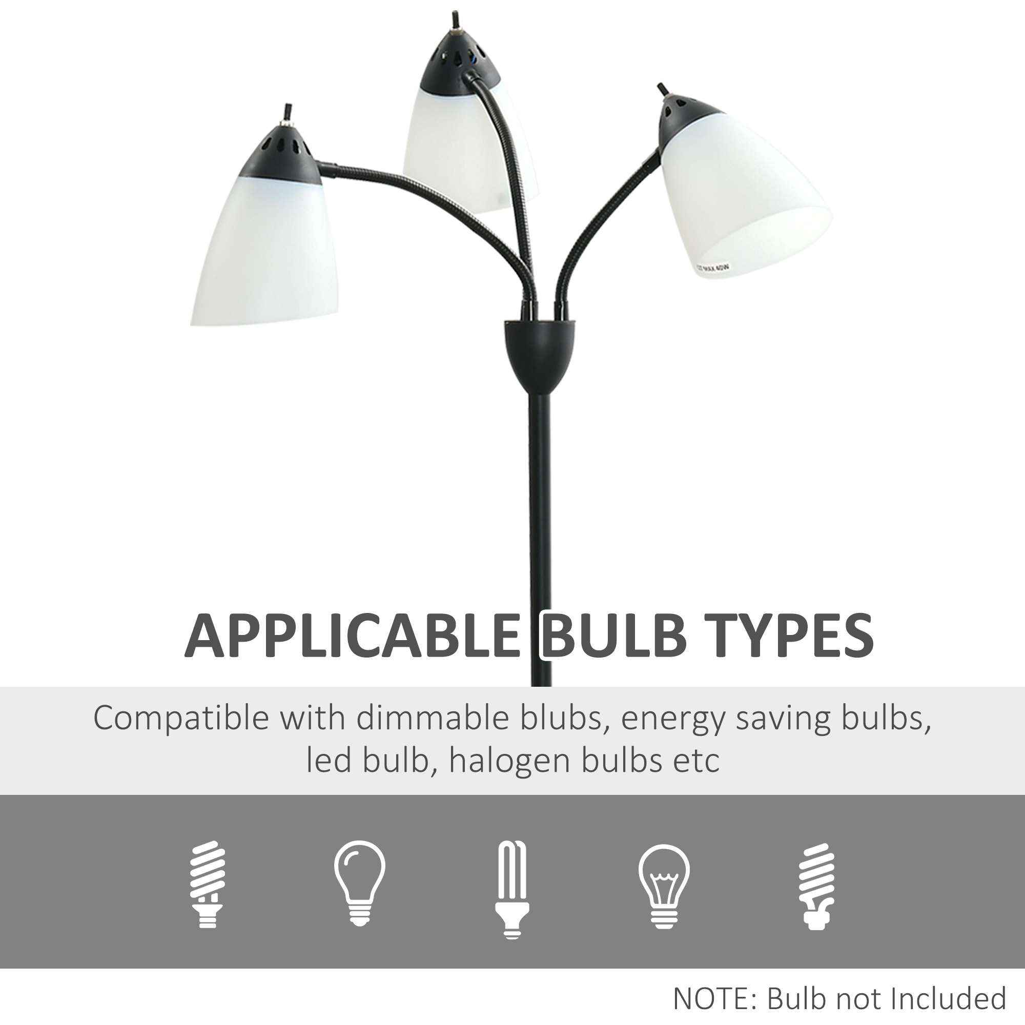 HOMCOM Arc Tree Floor Lamp with 3 Adjustable Rotating Lights, for Bedroom Living Room, Industrial Standing Lamp with Steel Frame, Black