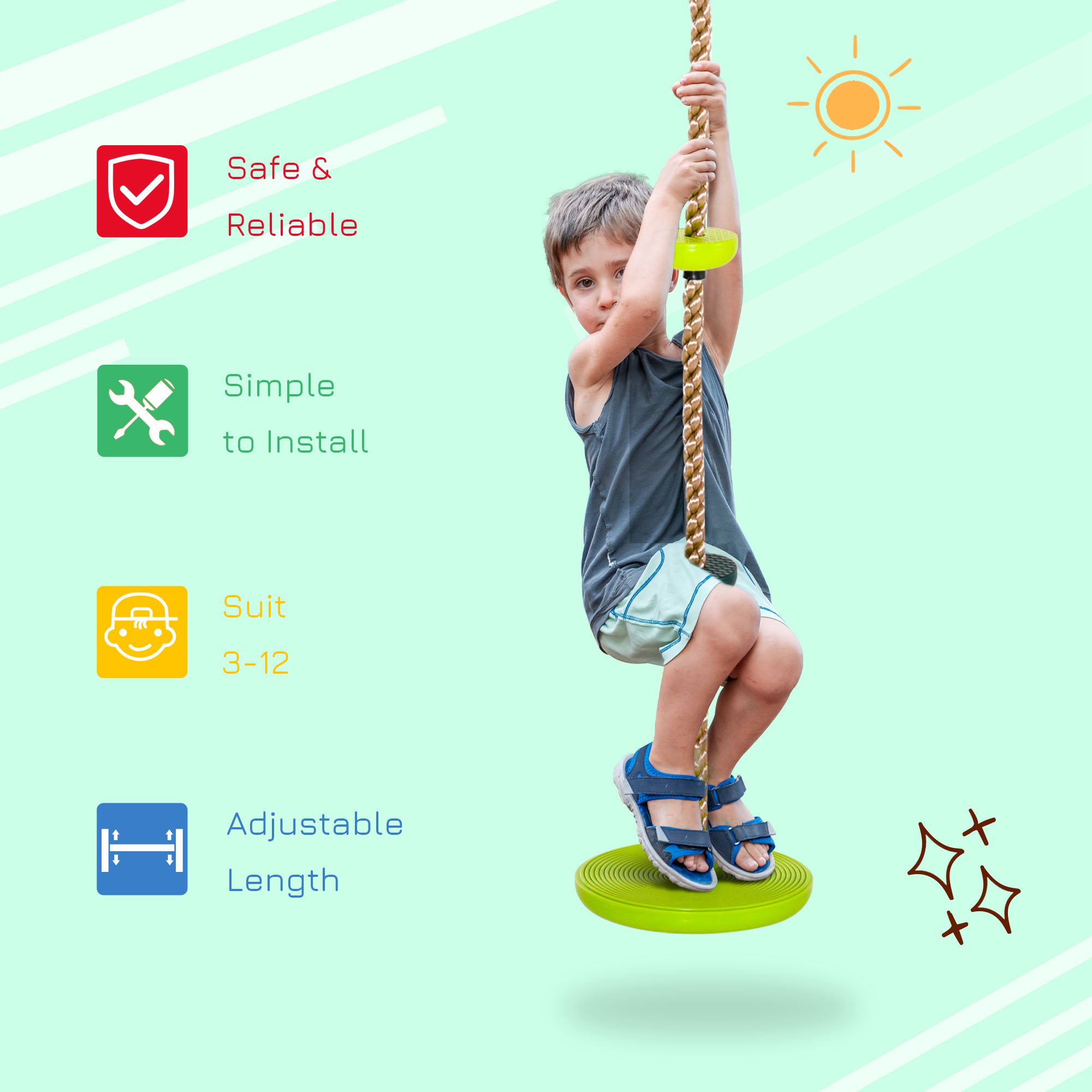 HOMCOM Climbing Rope with Disc Swings and Platforms, Multicolour Outdoor Playset for Backyard Playground