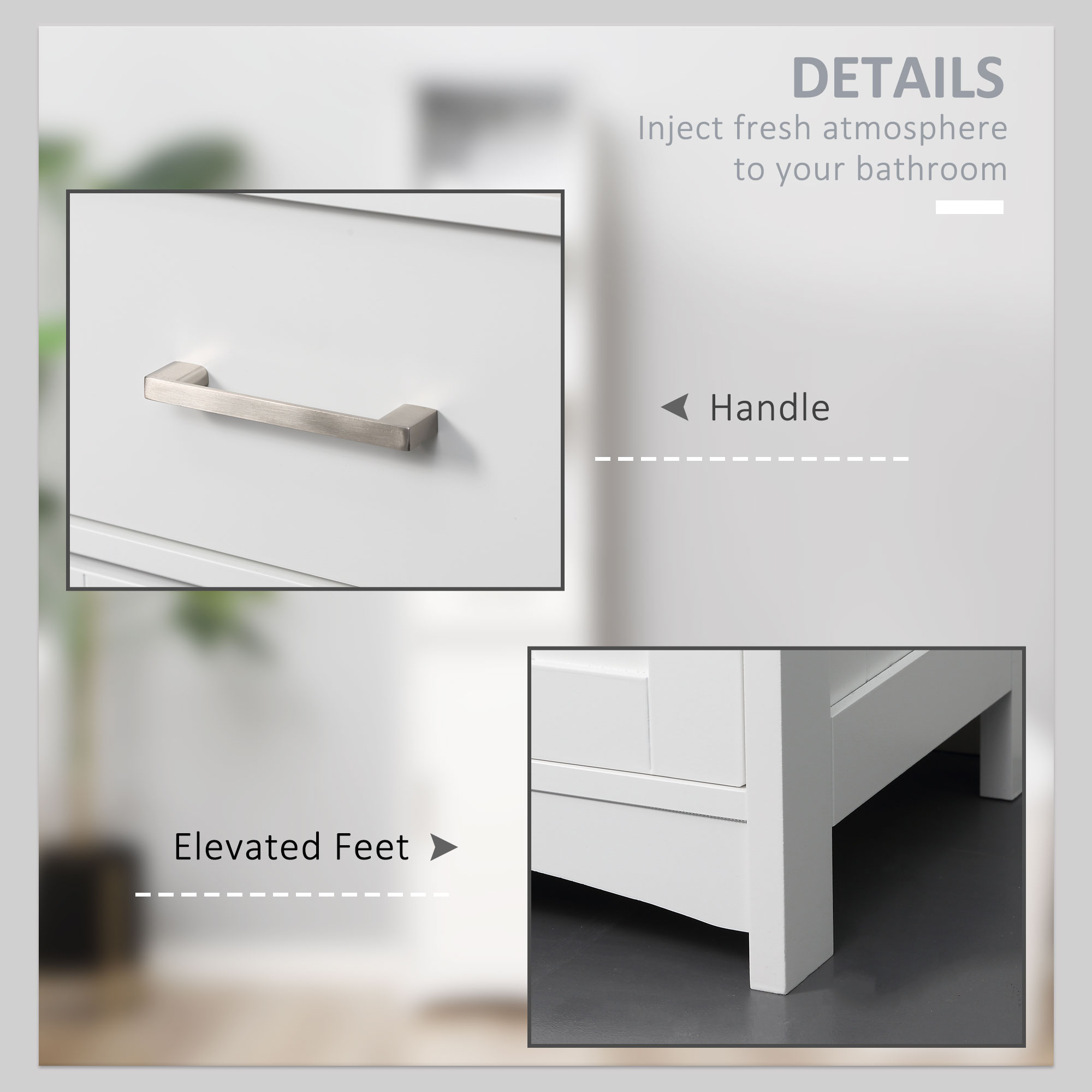 Kleankin Tall Linen Tower Bathroom Cabinet, 3 Tier Shelf with Cupboard & Drawer, Slim Side Freestanding Organizer, White