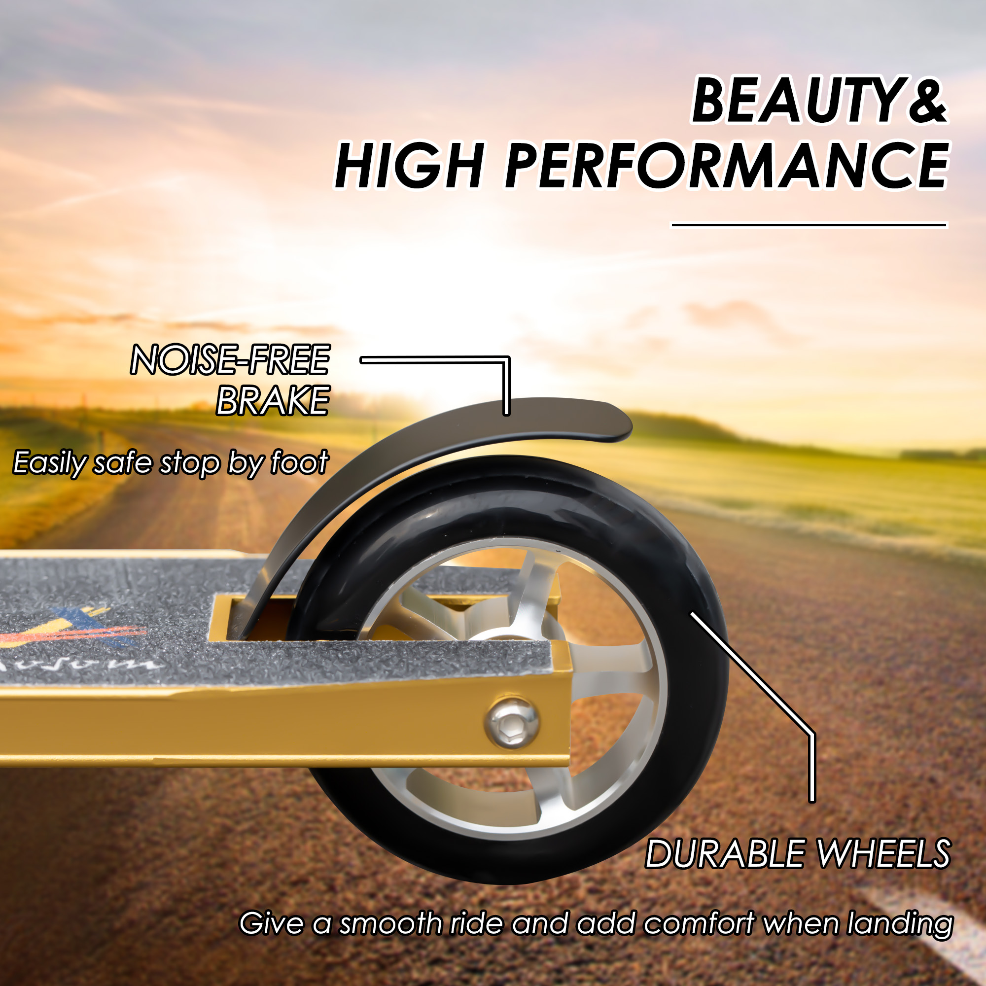 HOMCOM Stunt Scooter for Beginners, 360Â° Tricks, Lightweight Aluminium Deck, ABEC 7 Bearings, Age 14+, Gold Tone