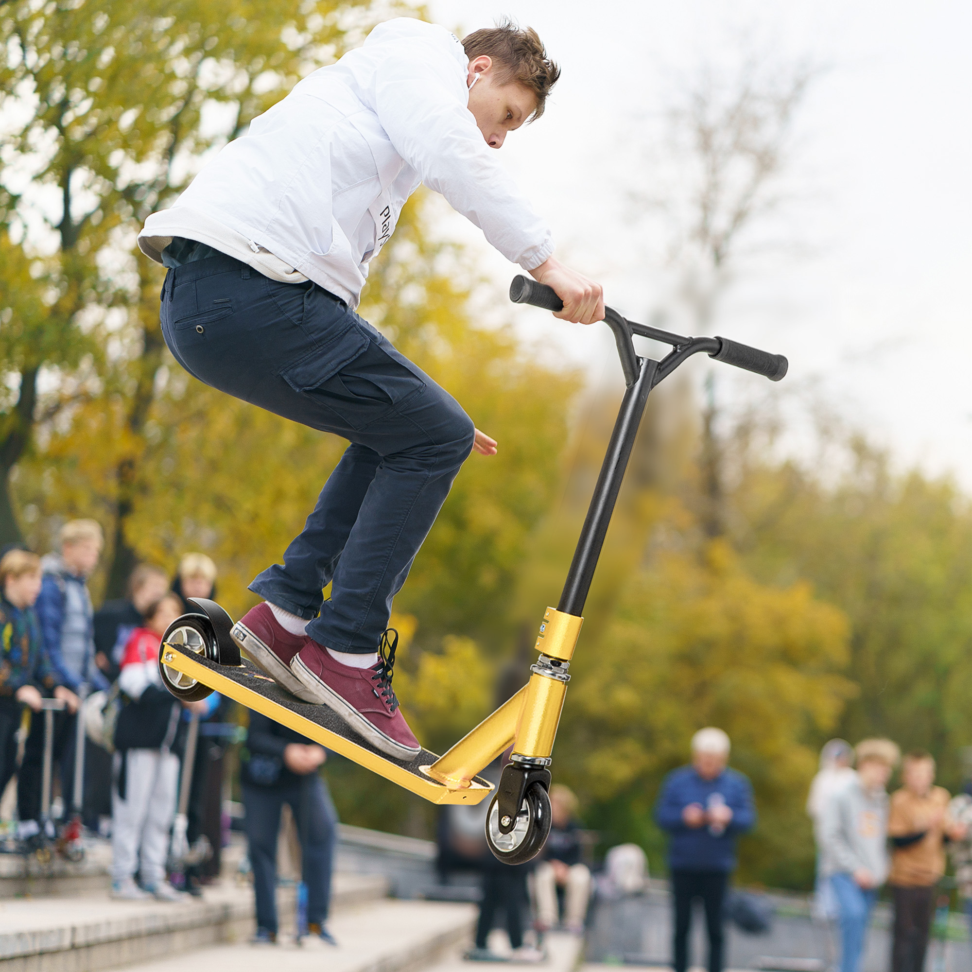 HOMCOM Stunt Scooter for Beginners, 360Â° Tricks, Lightweight Aluminium Deck, ABEC 7 Bearings, Age 14+, Gold Tone