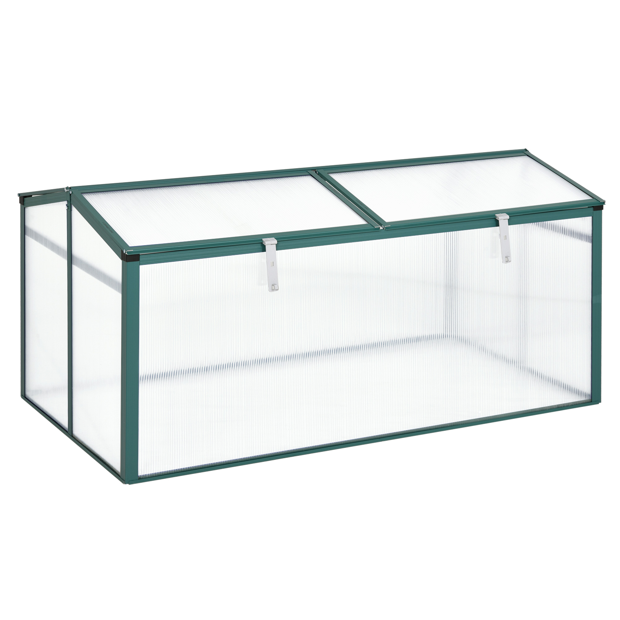 Outsunny Alu-Gewächshaus Frühbeet Treibhaus Aufzucht Pflanzenhaus 4 Öffnungen PC 130 x 70 x 53 cm Trasparent + Grün