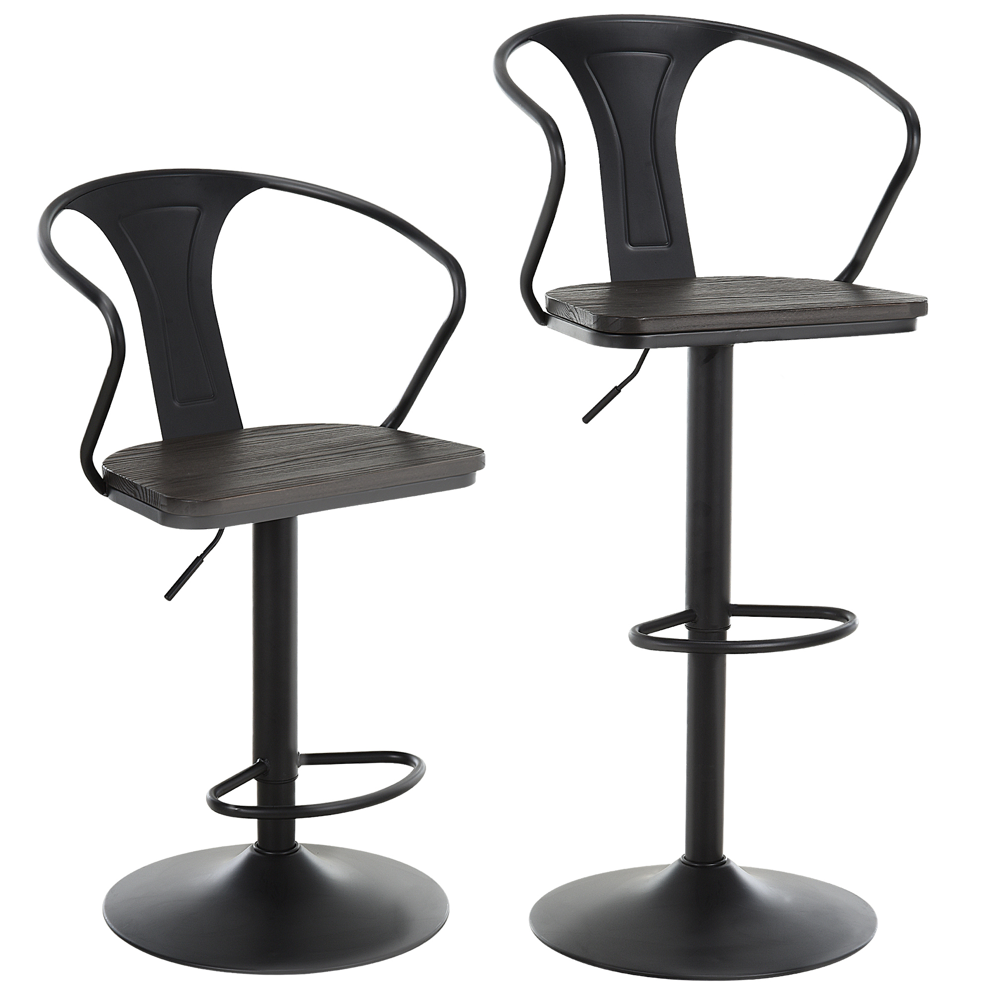 Modern Set of 2 Bar Chairs Swivel Chair Height Adjustable