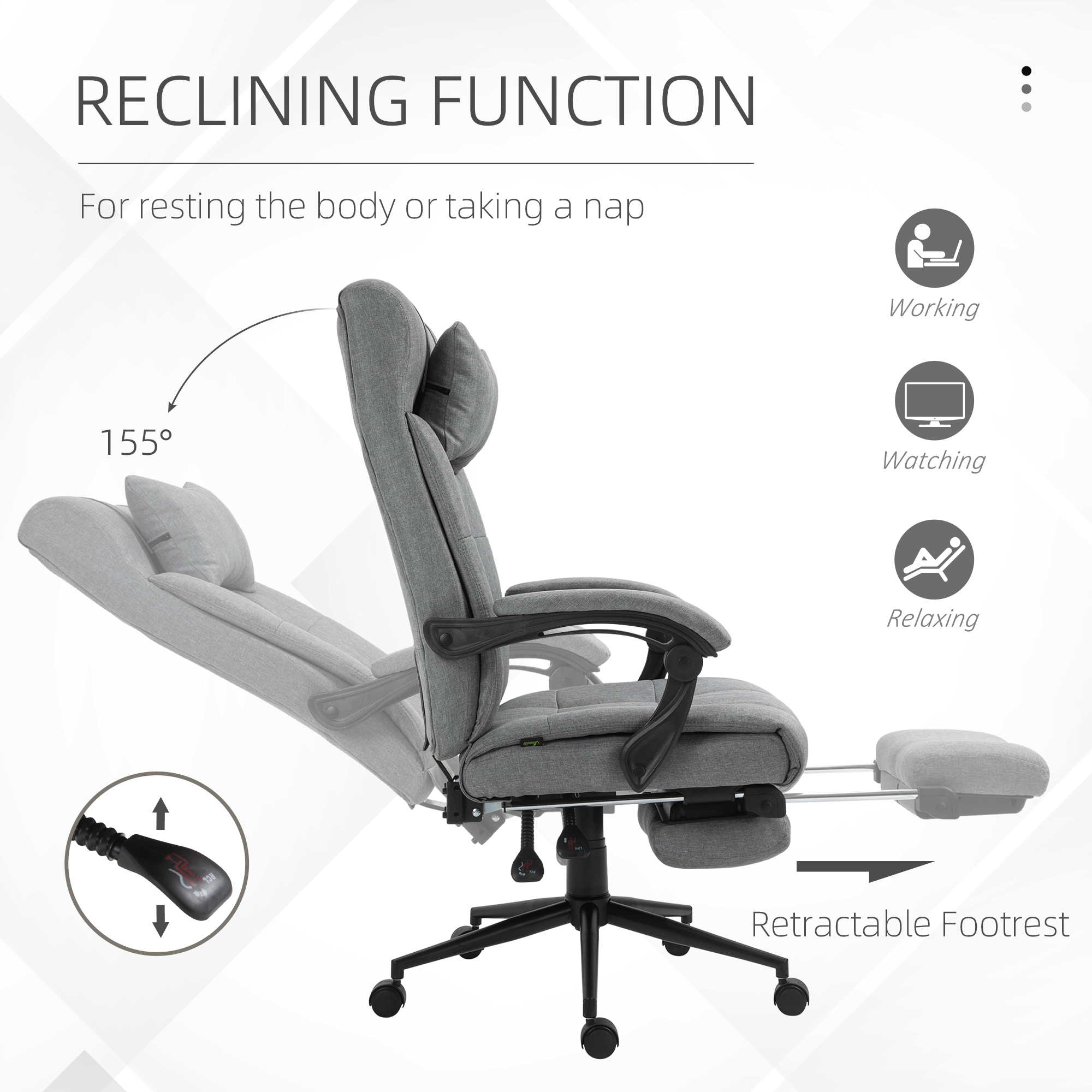 Vinsetto Ergonomic Executive Office Chair Linen w footrest Grey