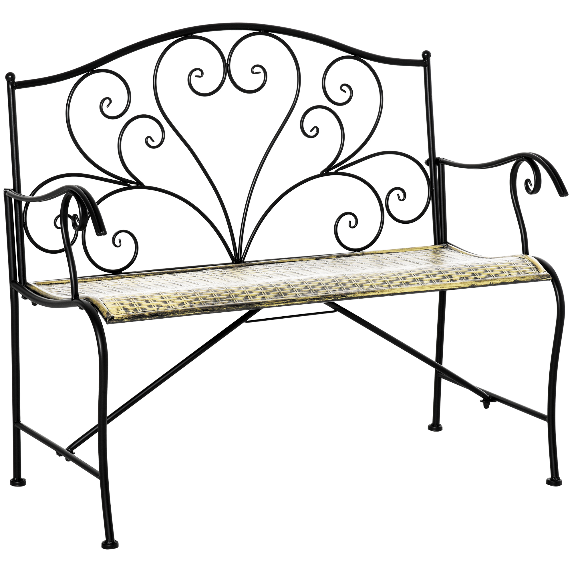 Outsunny 2Seater Garden Bench Solid Metal Loveseat Imitated Rattan