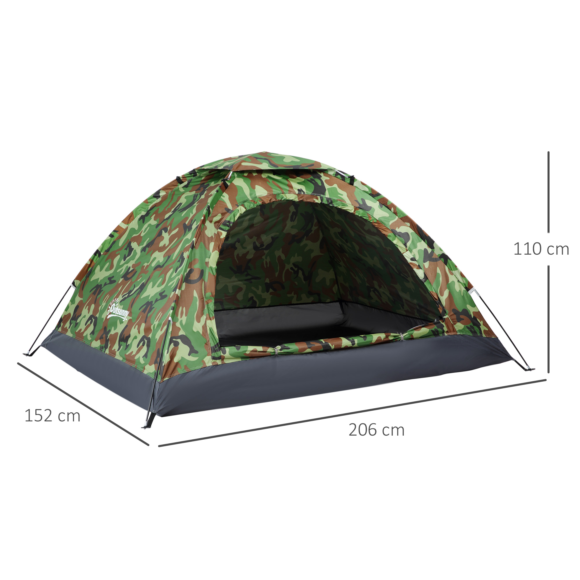 Outsunny Camouflage Camping Tent for 2 Persons, Portable Tent with Zip Doors, Storage Pocket, Multicoloured