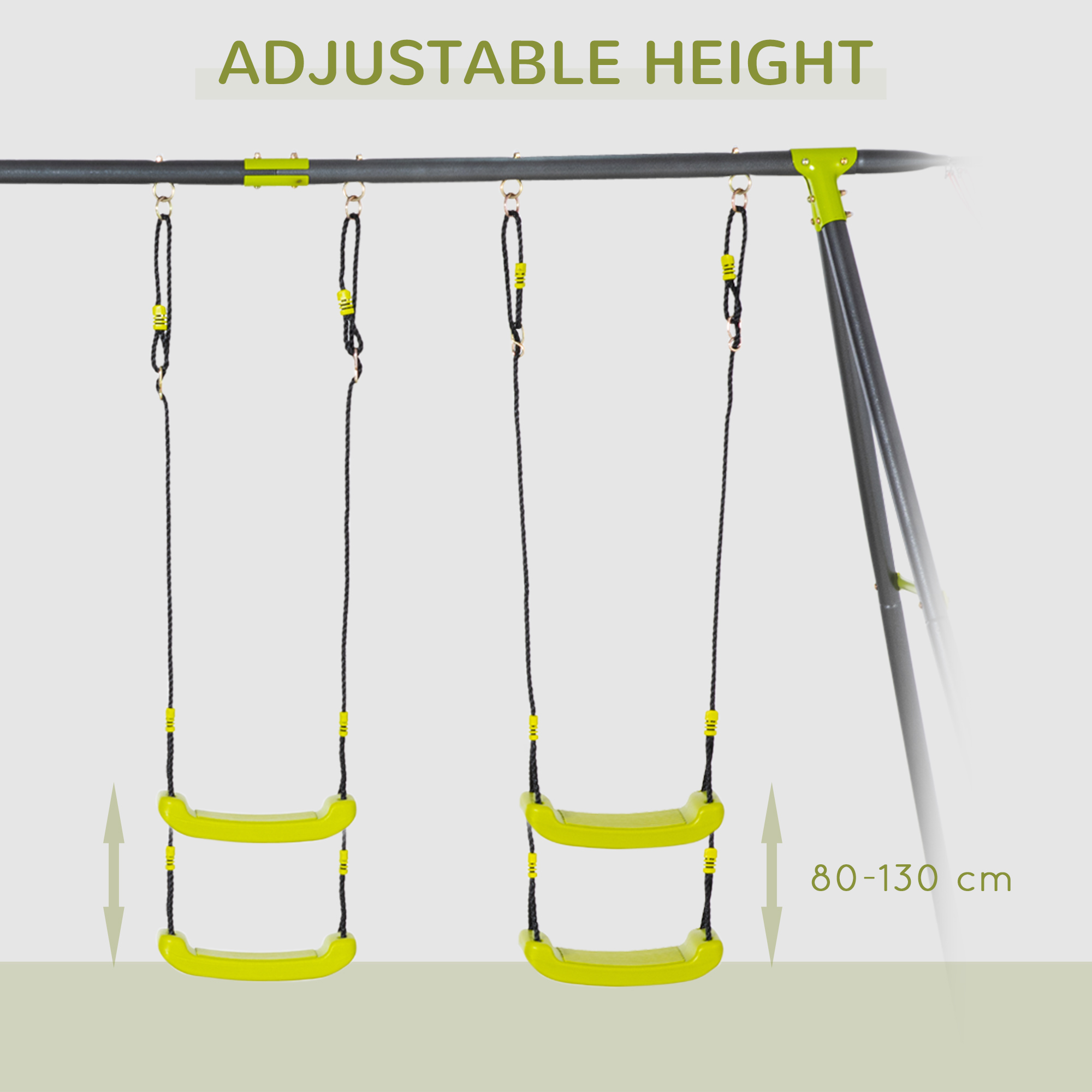 Outsunny Kids Swing Set for Backyard, Outdoor Play Equipment, w/ Adjustable Swing Seats, Seesaw, Basket Hoop, A-Frame Metal Stand for Ages 3-10 Years