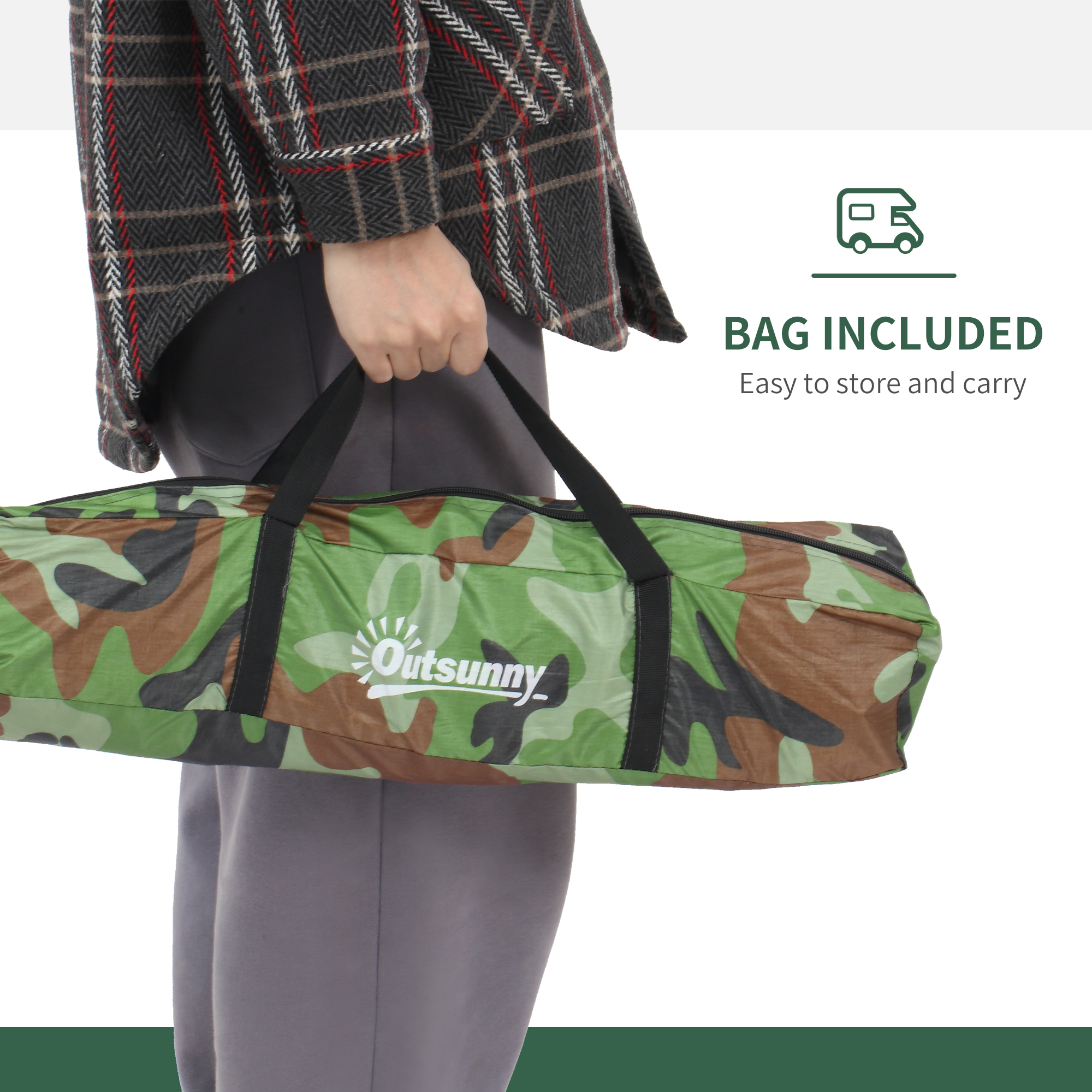 Outsunny Camouflage Camping Tent for 2 Persons, Portable Tent with Zip Doors, Storage Pocket, Multicoloured