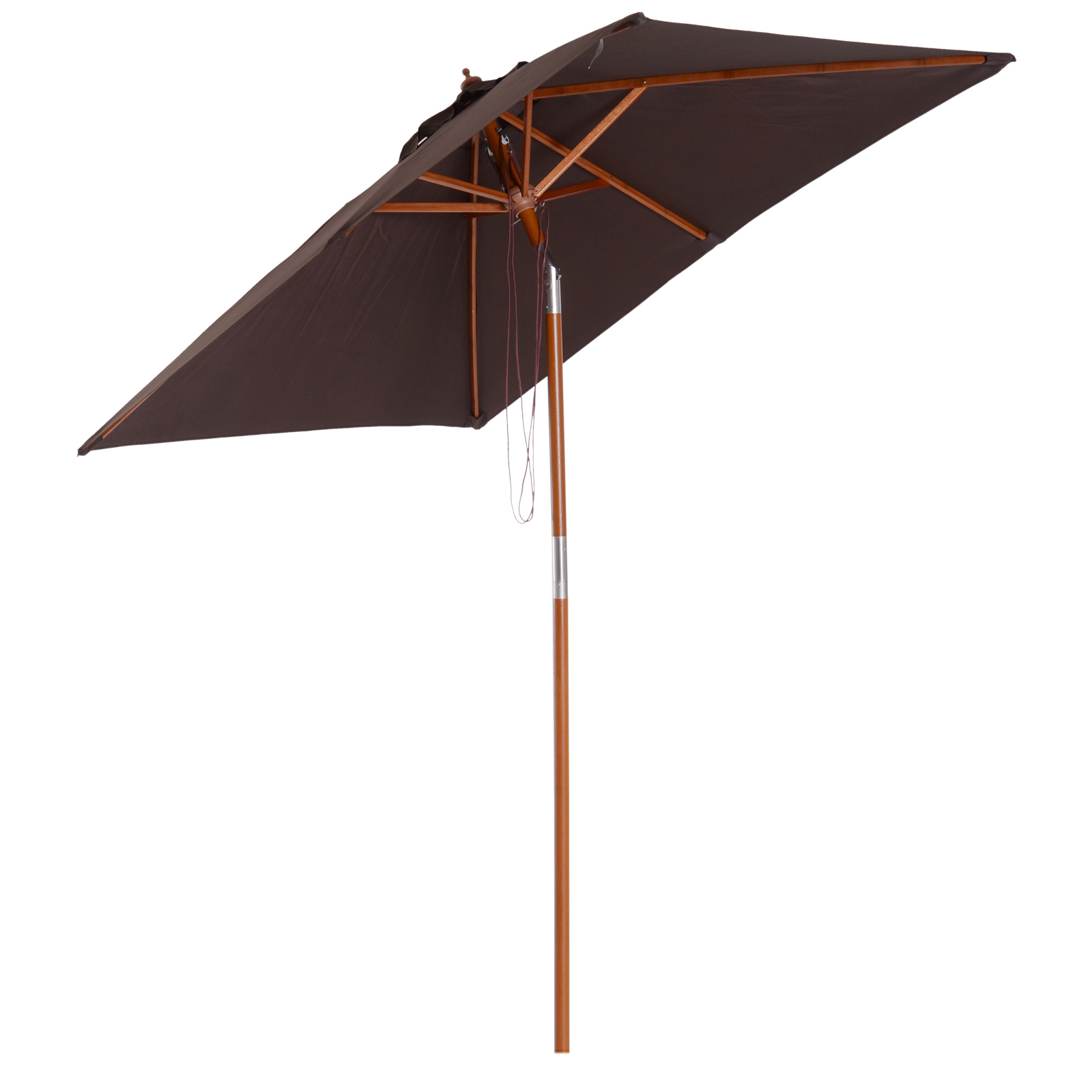 Outsunny Sombrilla Parasol de Bambú Madera para Jardín Terraza Patio Playa Doble Techo Ángulo Inclinable Rectángulo Mástil de 38mm 2x1.5m Marrón