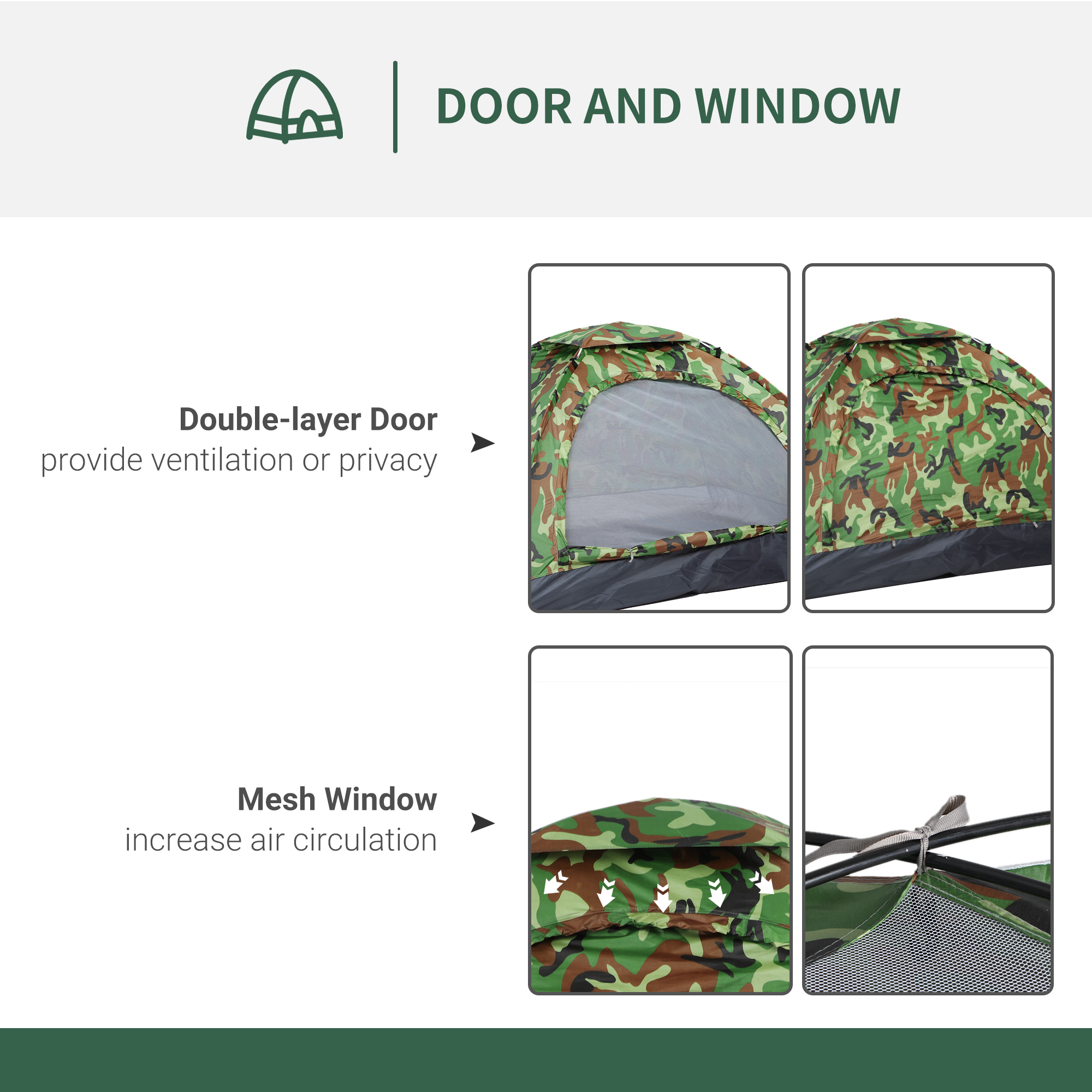 Outsunny Camouflage Camping Tent for 2 Persons, Portable Tent with Zip Doors, Storage Pocket, Multicoloured