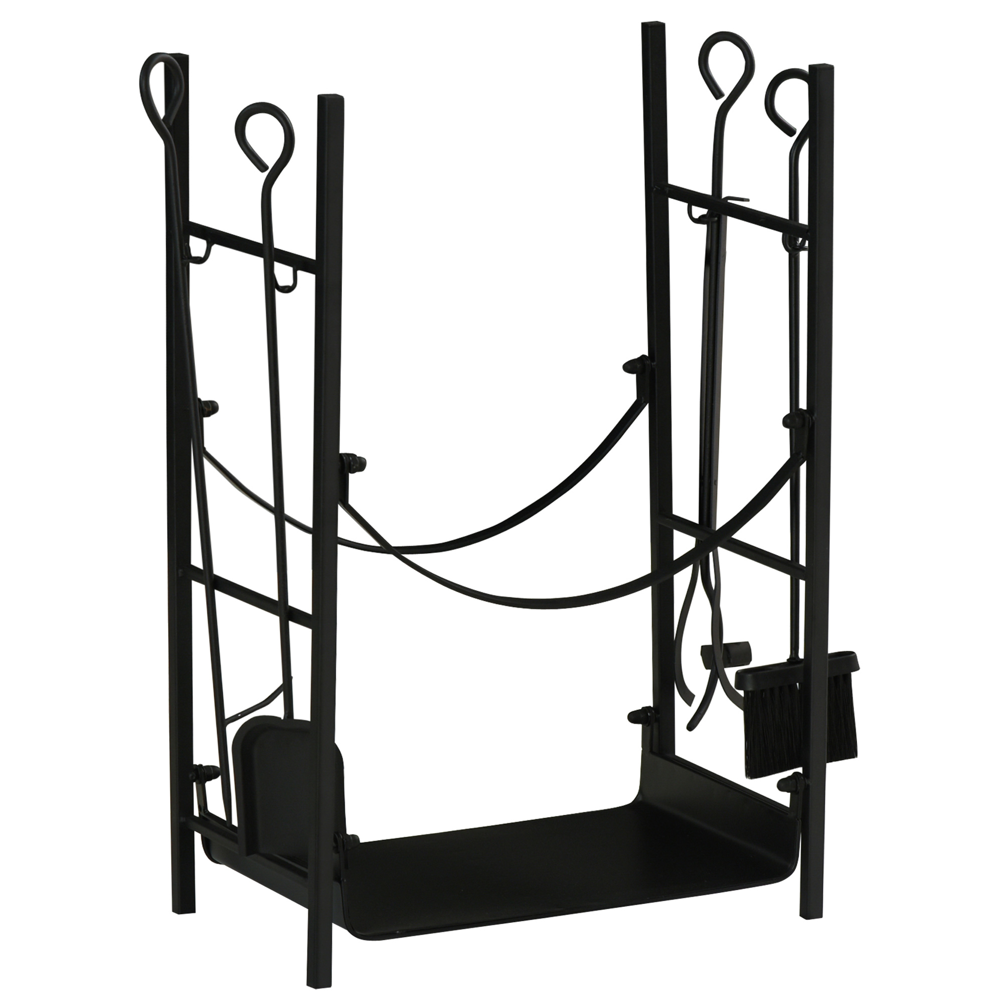 Outsunny Portalegna da Interno ed Esterno in Metallo con Paletta, Scopa, Attizzatoio e Pinza, Nero, 70kg di Legna