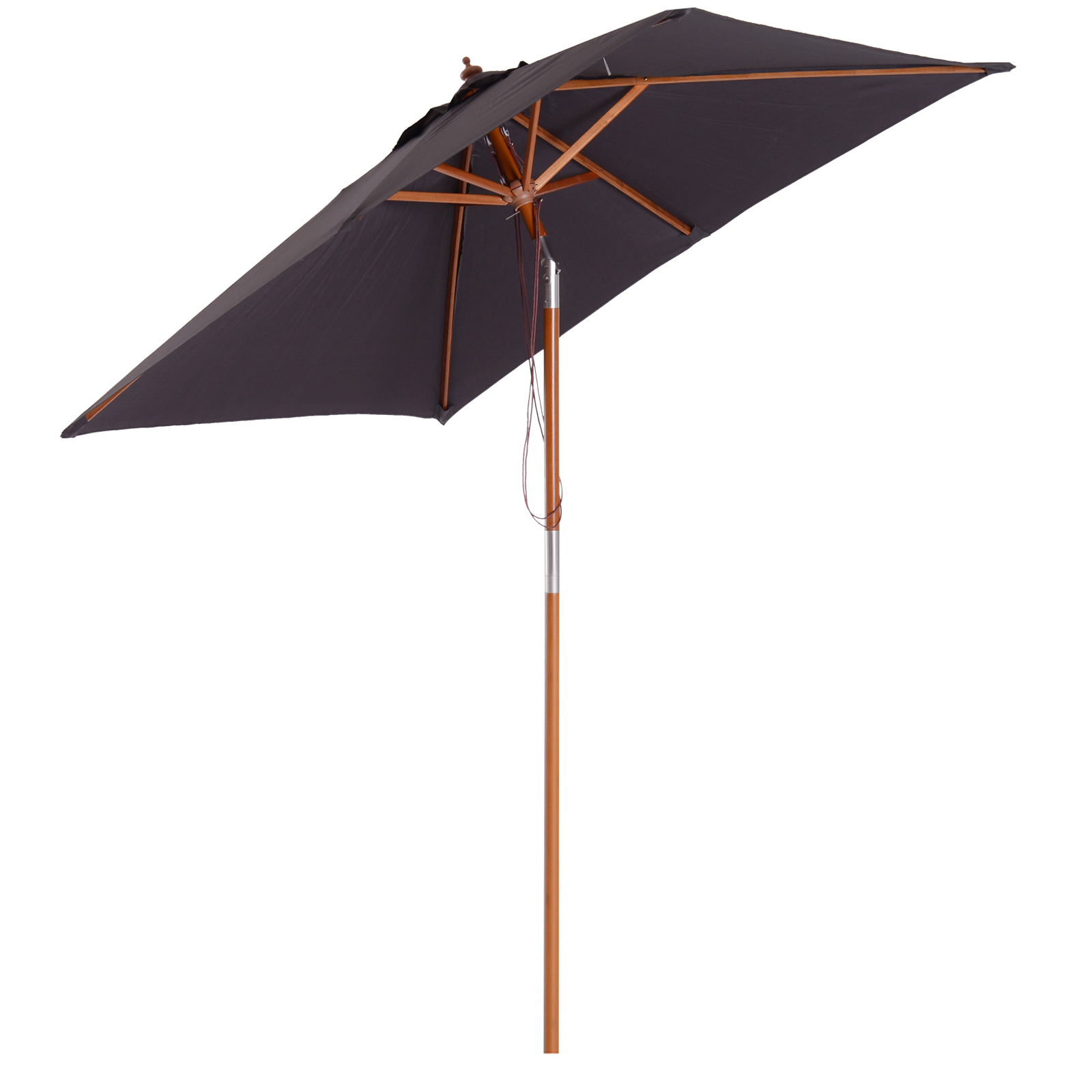 Outsunny® Sombrilla Parasol de Bambú Madera para Jardín Terraza Patio Playa Doble Techo Ángulo Inclinable Rectángulo Mástil de 38mm Crema 2x1.5m