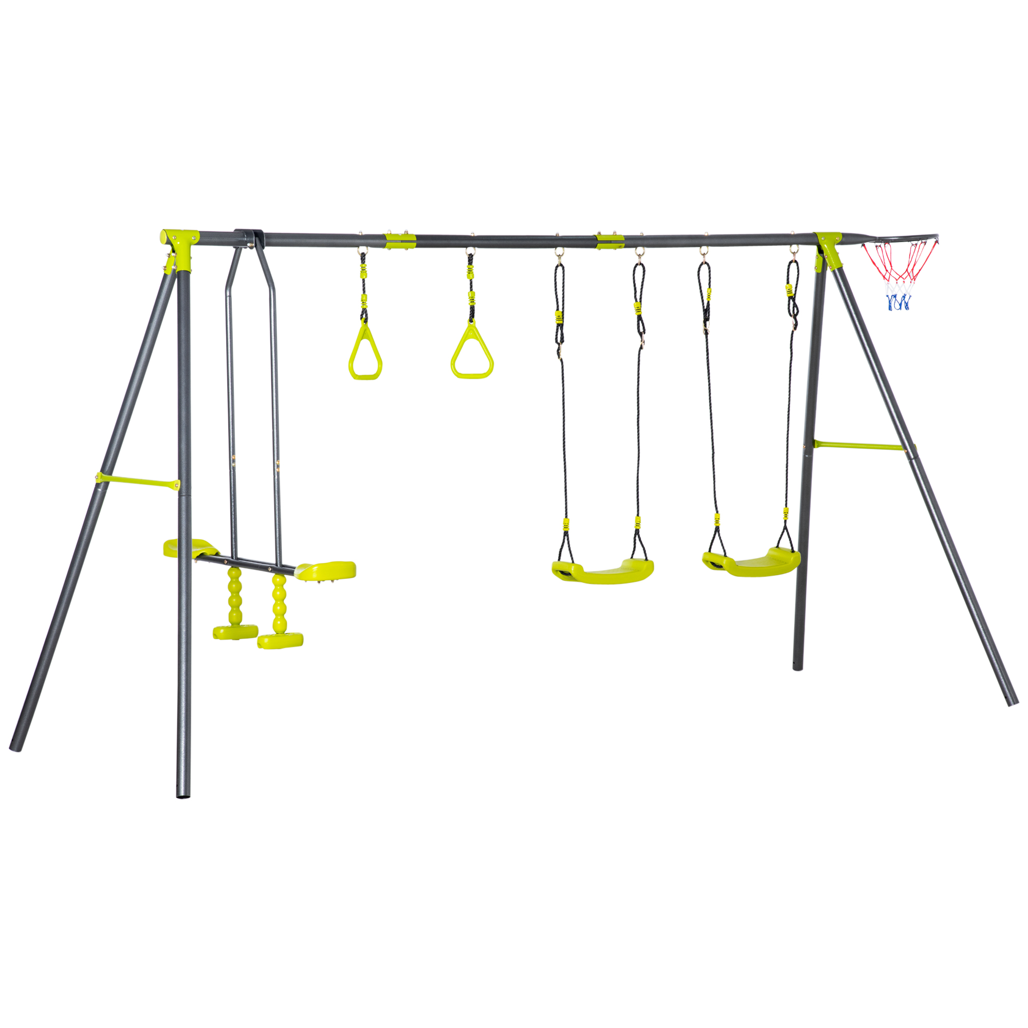 Outsunny Kids Swing Set for Backyard, Outdoor Play Equipment, w/ Adjustable Swing Seats, Seesaw