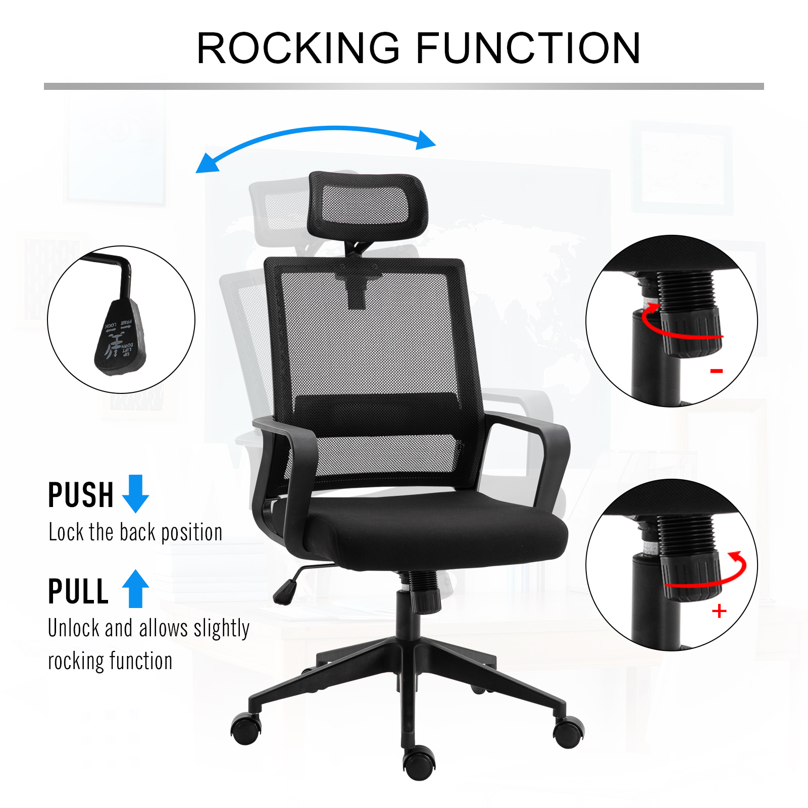 HOMCOM Mesh Swivel Office Chair with Adjustable Headrest, Lumbar Support, Home Task High Back Chair Adjustable Height, Black 4