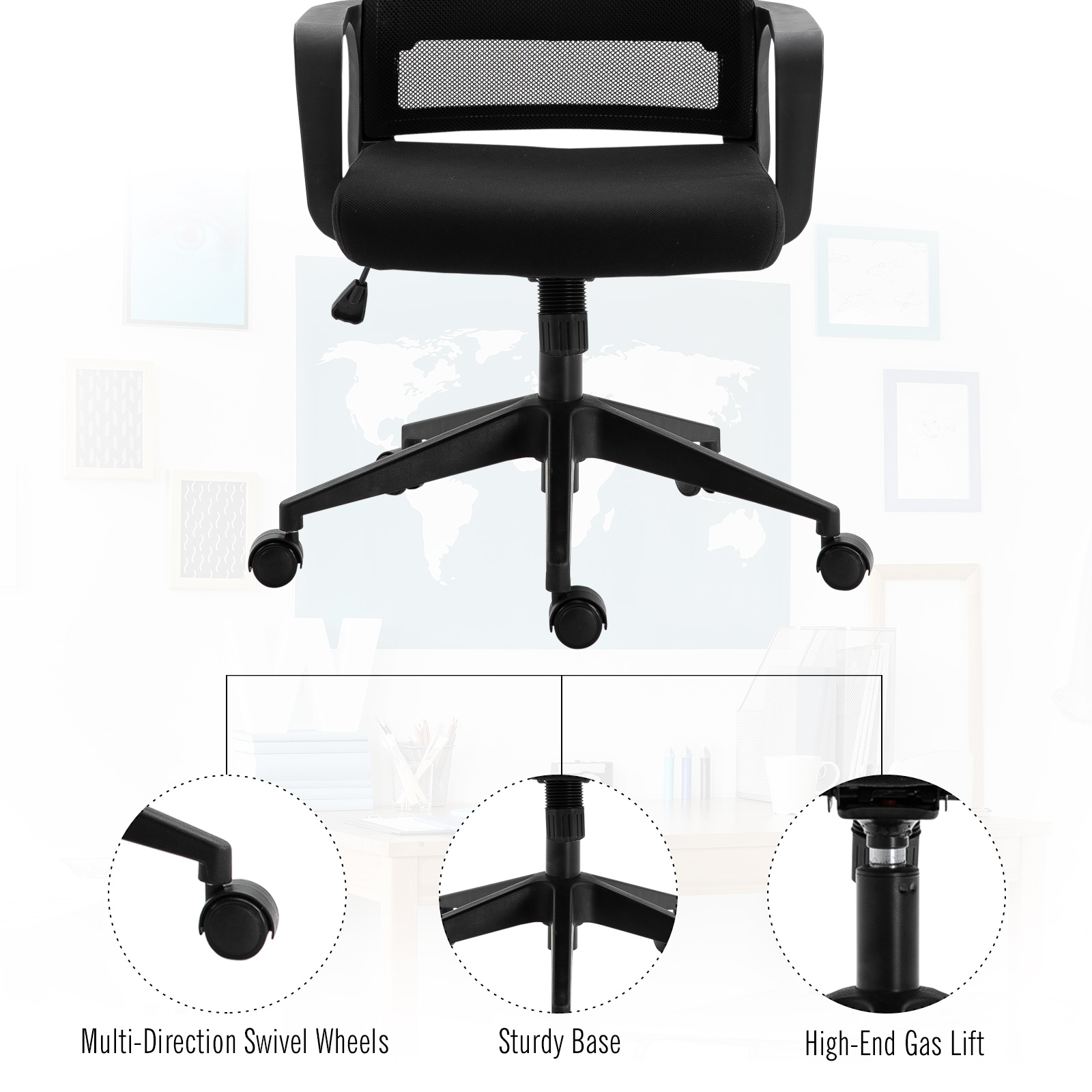 HOMCOM Mesh Swivel Office Chair with Adjustable Headrest, Lumbar Support, Home Task High Back Chair Adjustable Height, Black 5