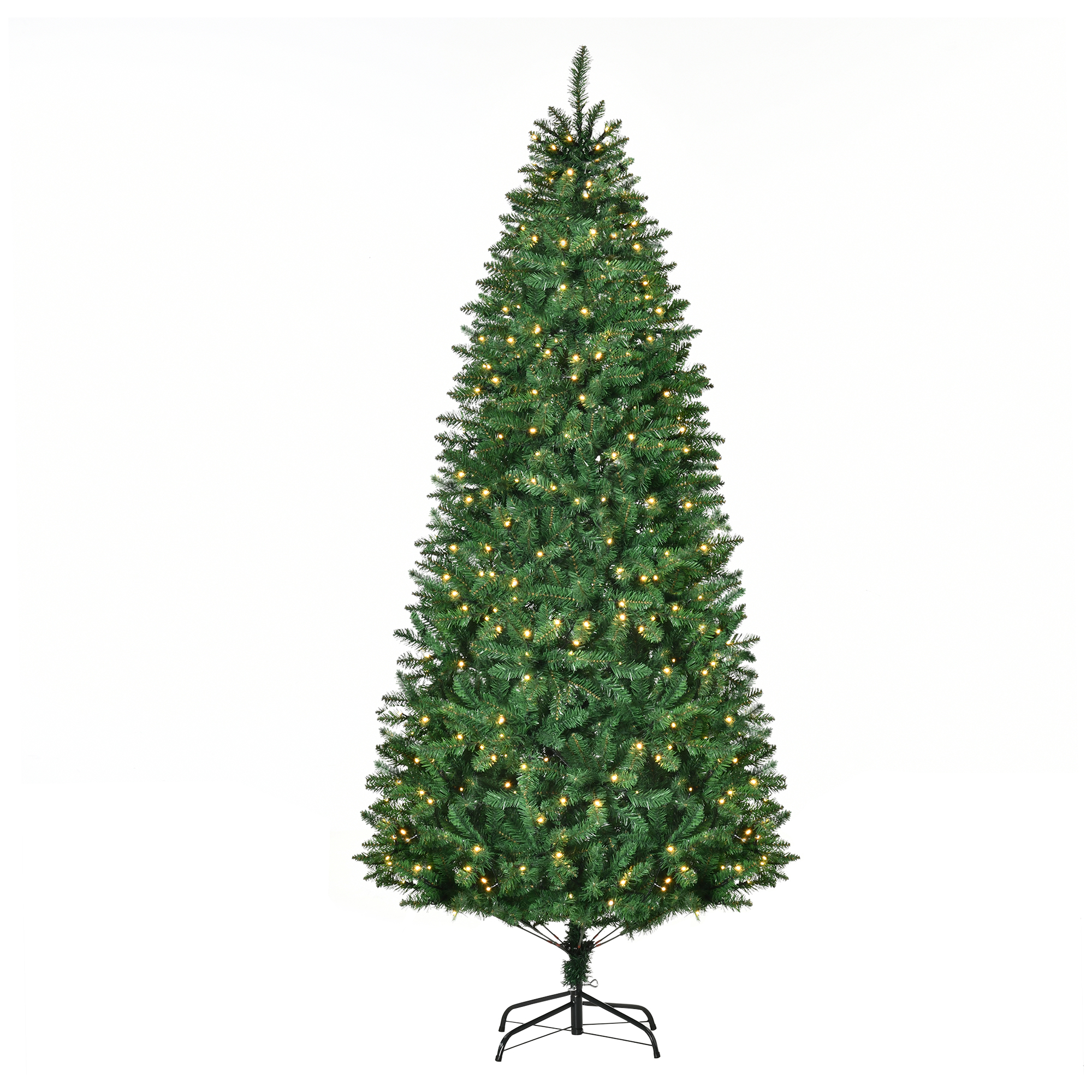 HOMCM Albero di Natale Artificiale Luminoso con 450 Luci LED Bianche e 1146 Rami, Base in Metallo Pieghevole, Φ106x225cm, Verde