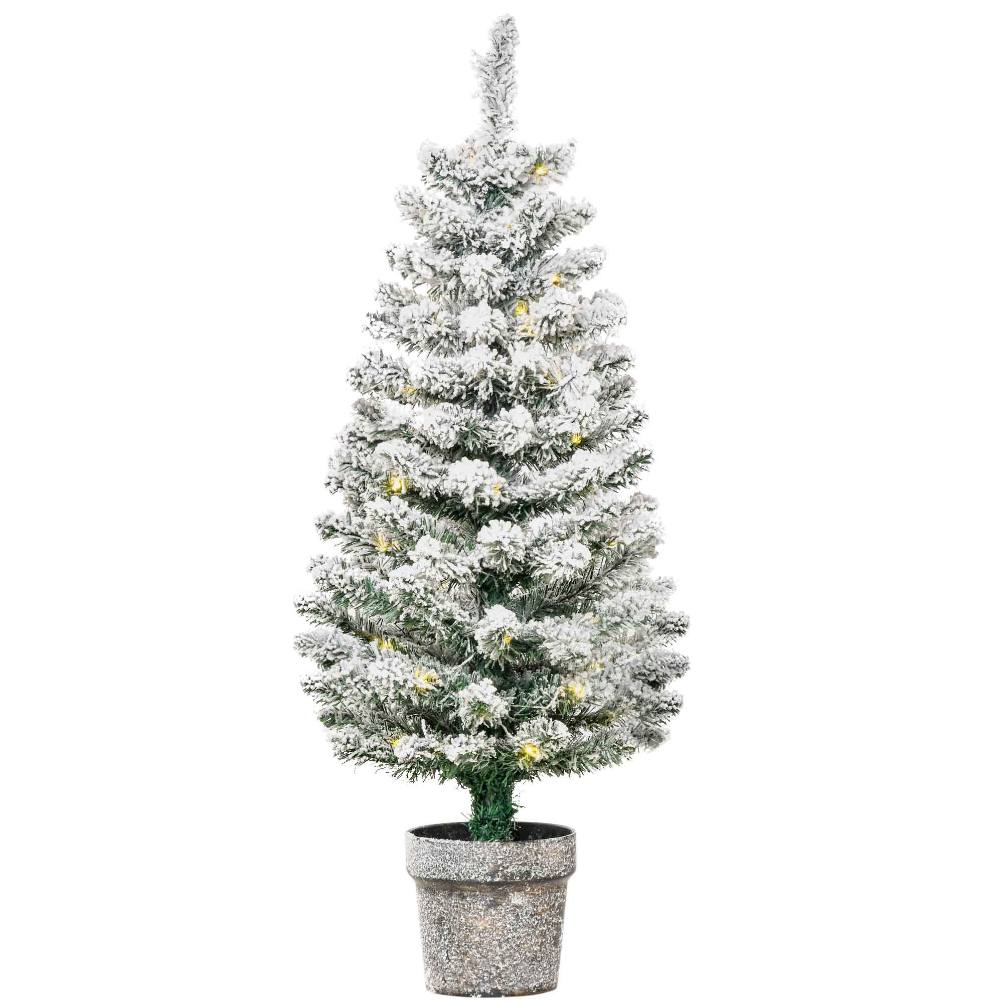 HOMCM Albero di Natale Artificiale Innevato con 60 Luci LED Bianche e 116 Rami, Base con Vaso Rimovibile, Φ40x90cm, Verde