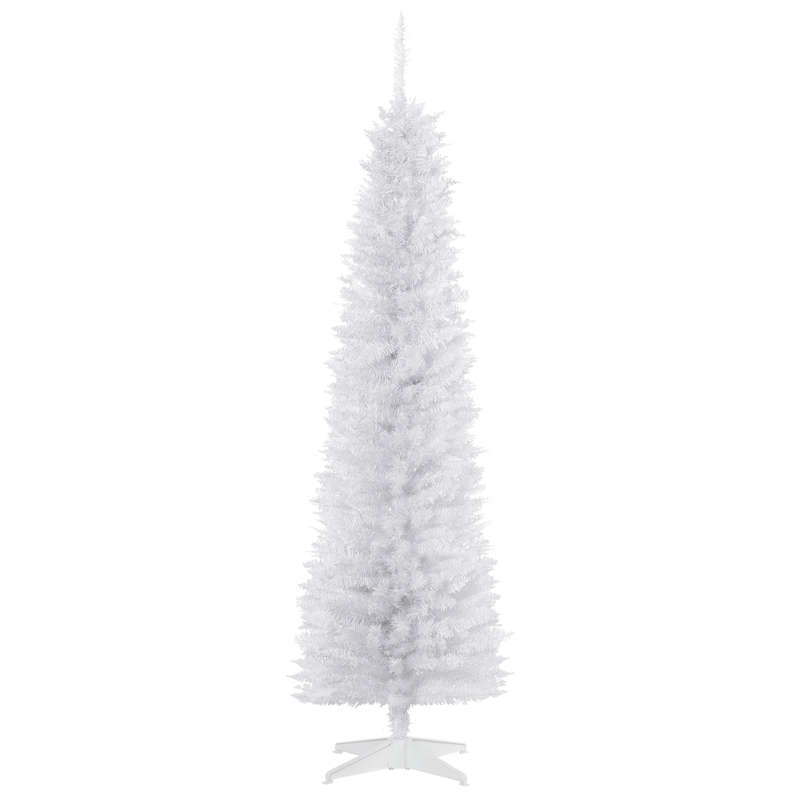 HOMCOM Albero di Natale Artificiale in PVC con 390 Rami e Base in Plastica, Design Alto e Stretto, Φ55x180cm, Bianco