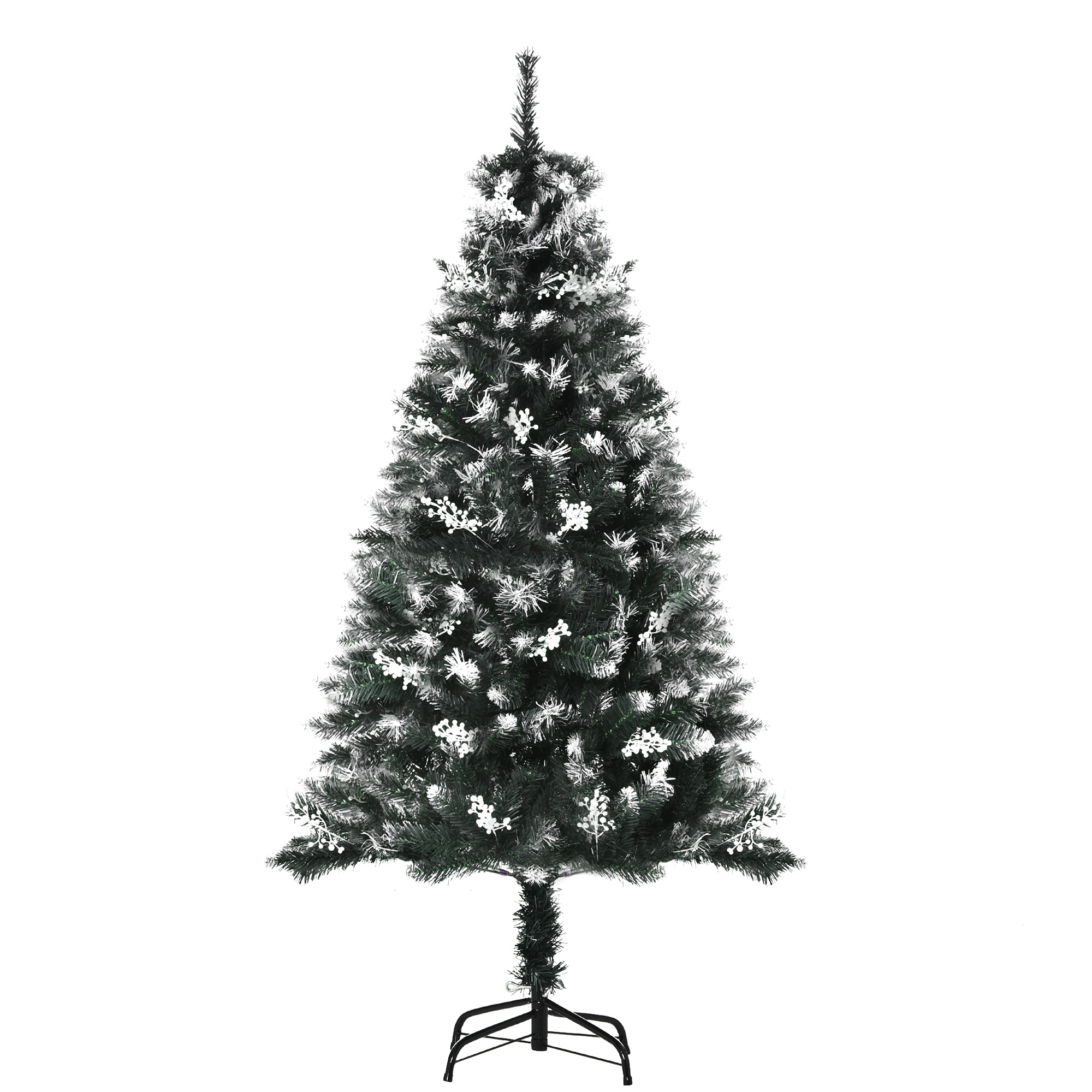 HOMCOM Albero di Natale Innevato con Bacche Decorative Bianche, Base Rimovibile Pieghevole, 378 Rami, Φ75x150cm, Verde