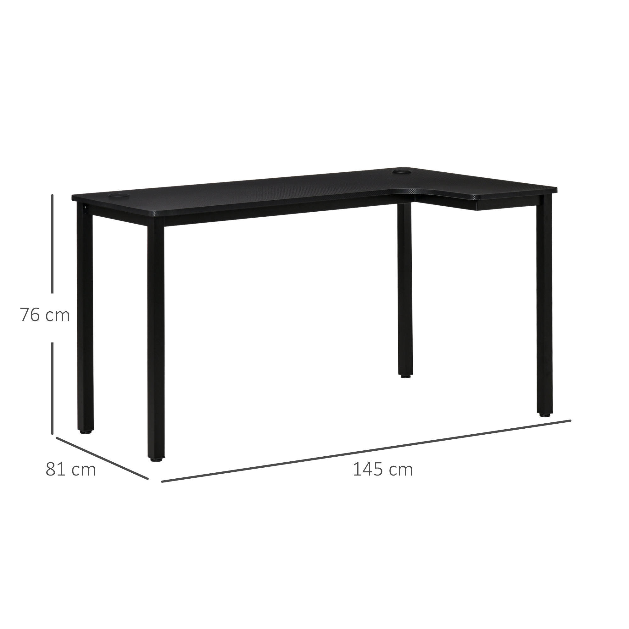 HOMCOM L-Shaped Gaming Desk, Computer Corner Desk, Home Office Workstation with Cable Management, 145 x 81 x 76cm, Black