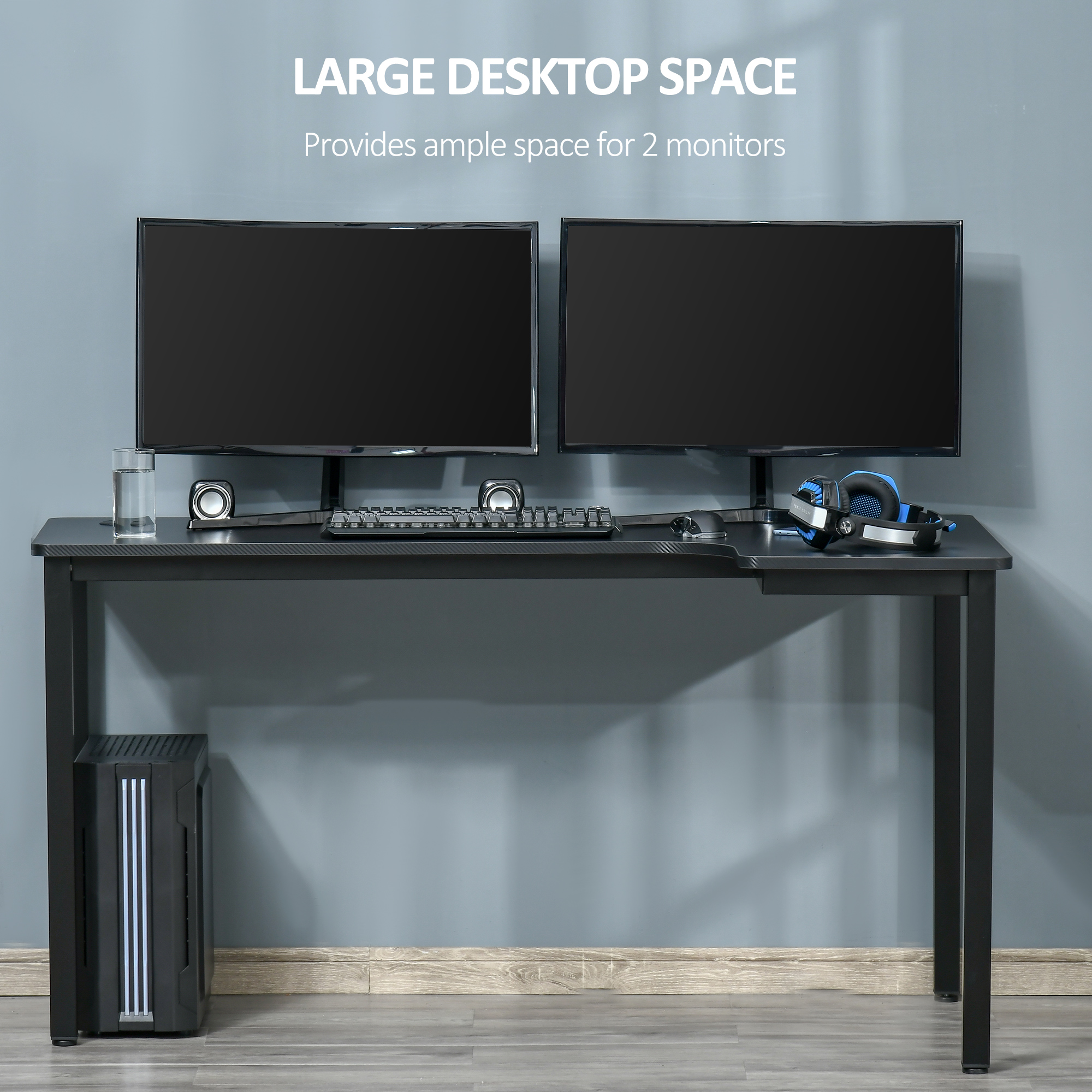 HOMCOM L-Shaped Gaming Desk, Computer Corner Desk, Home Office Workstation with Cable Management, 145 x 81 x 76cm, Black