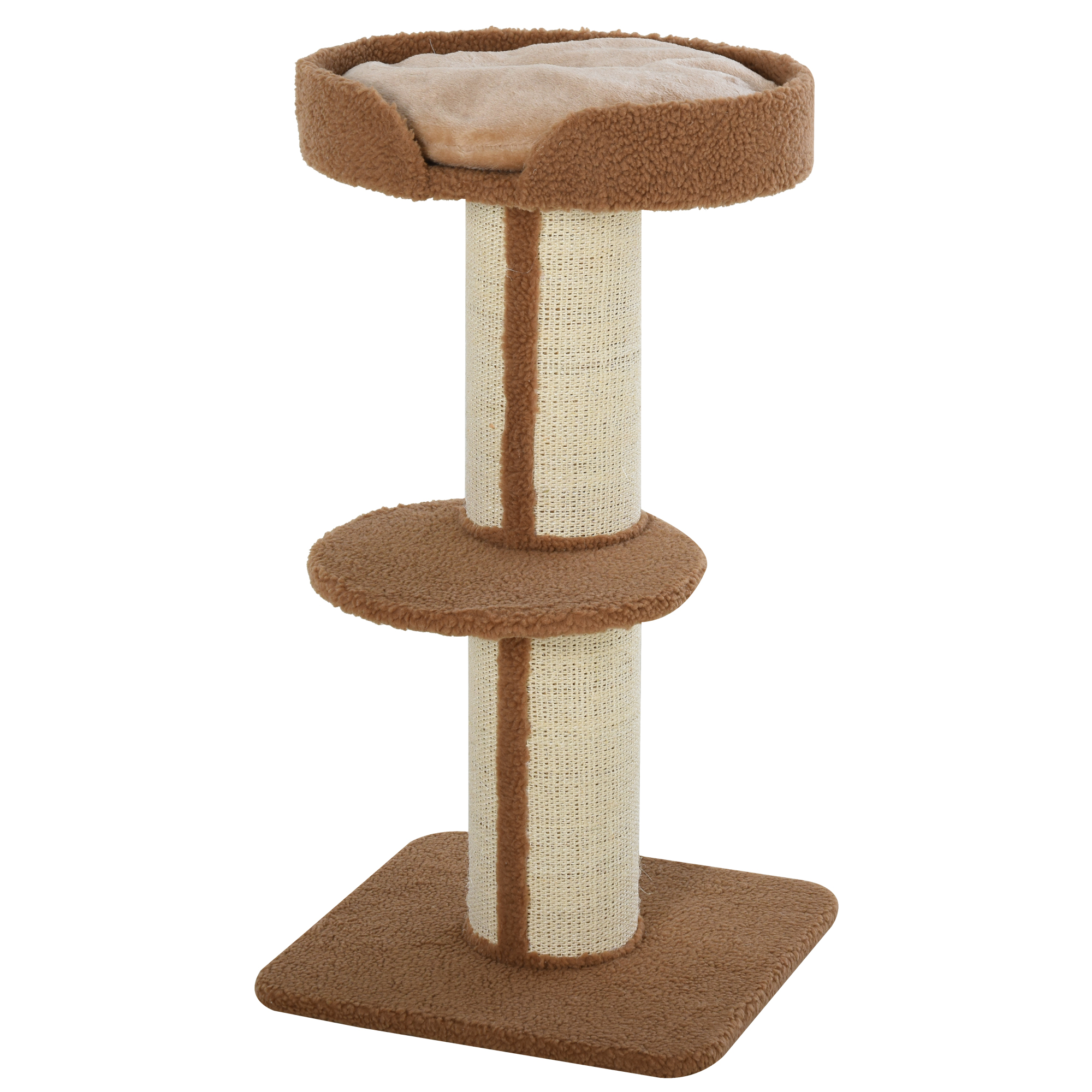 PawHut Tiragraffi ad Albero per Gatti con Cuccia, Cuscino e Morbido Rivestimento Marrone, Pali in Corda Sisal, Altezza 91cm