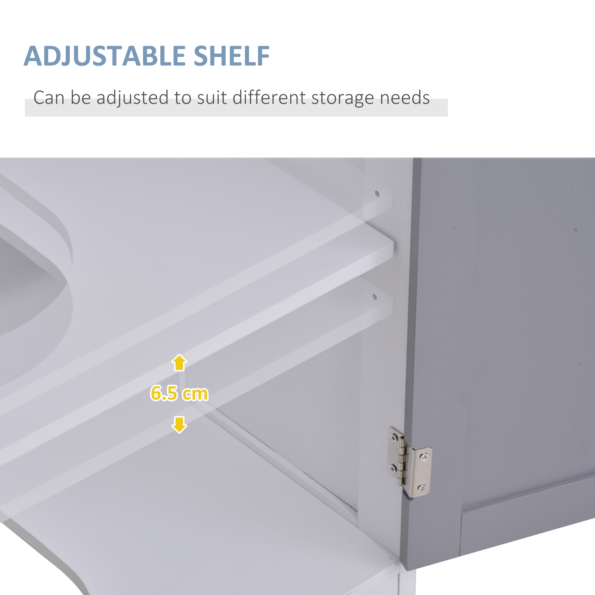 Kleankin Under Sink Vanity Unit, Bathroom Storage Cabinet with Adjustable Shelf, Handles, Drain Hole, 60x60cm, White & Grey