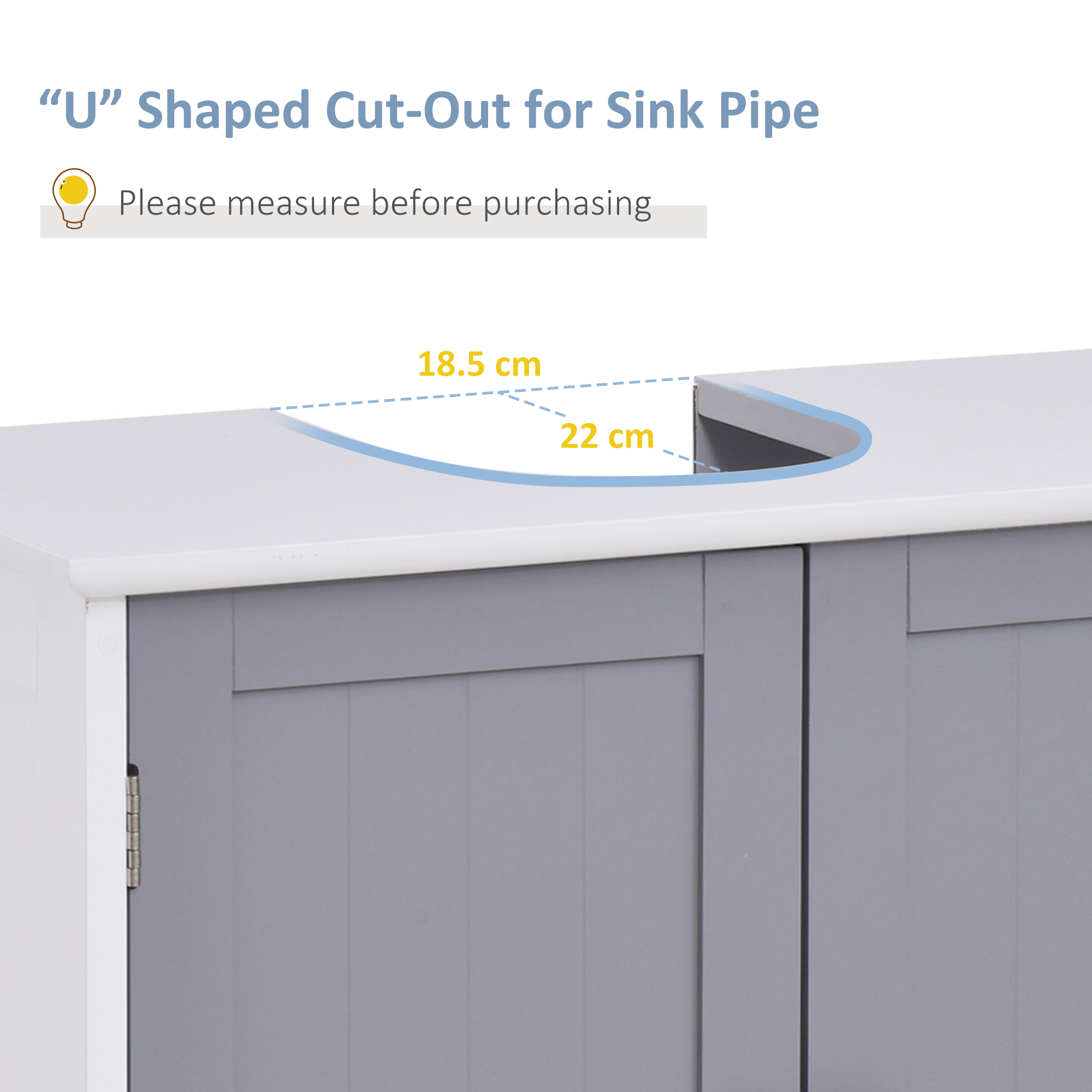 Kleankin Under Sink Vanity Unit, Bathroom Storage Cabinet with Adjustable Shelf, Handles, Drain Hole, 60x60cm, White & Grey