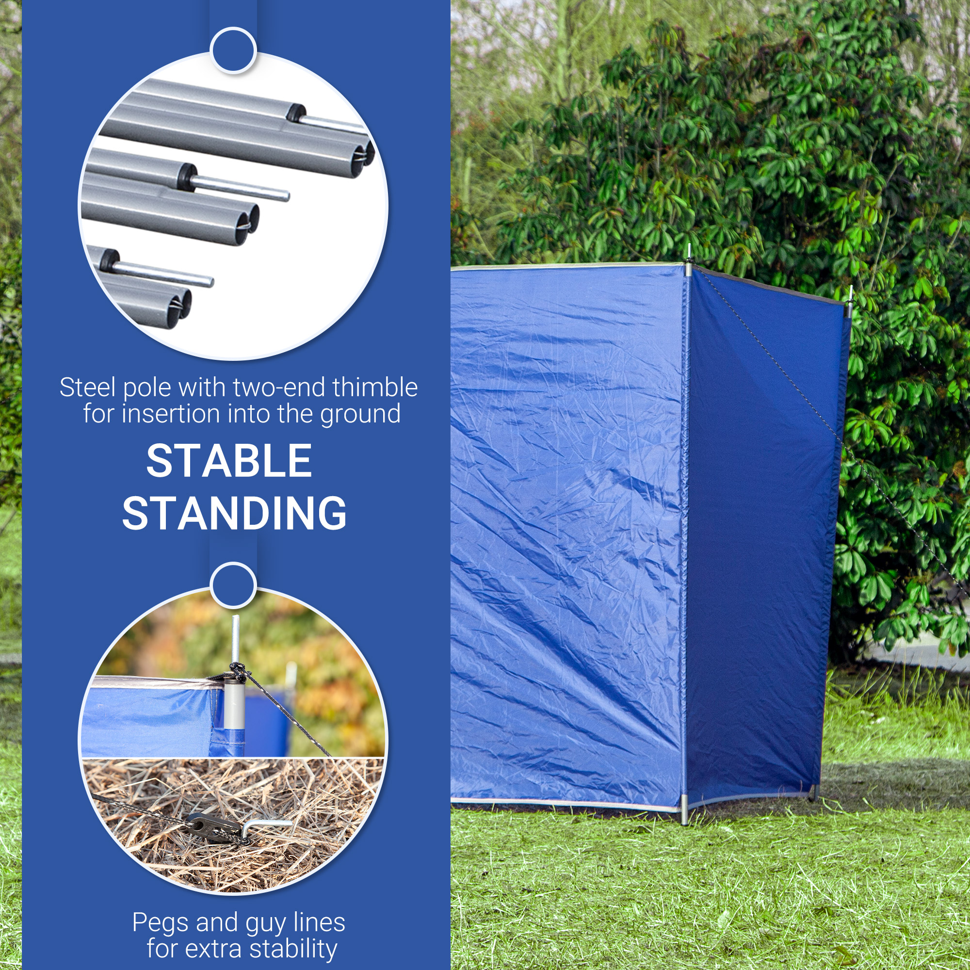 Outsunny Portable Camping Windbreak, Foldable Wind Blocker with Carry Bag, Steel Poles, Beach Sun Shelter, Privacy Wall, 620cm x 150cm