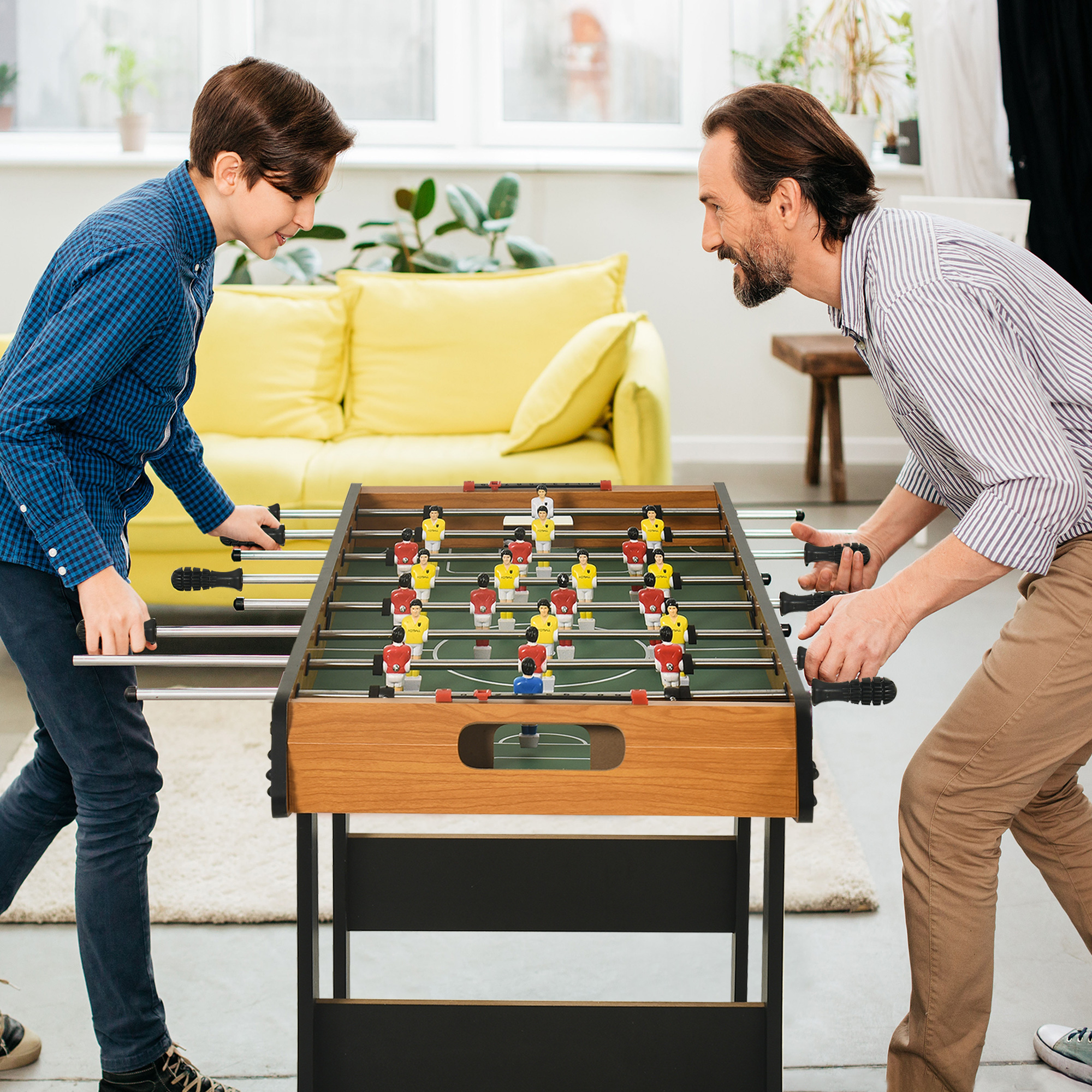 HOMCOM Folding Football Gaming Table Mini Foosball Soccer Table for Family Fun Kids Toy Indoor Play Sports