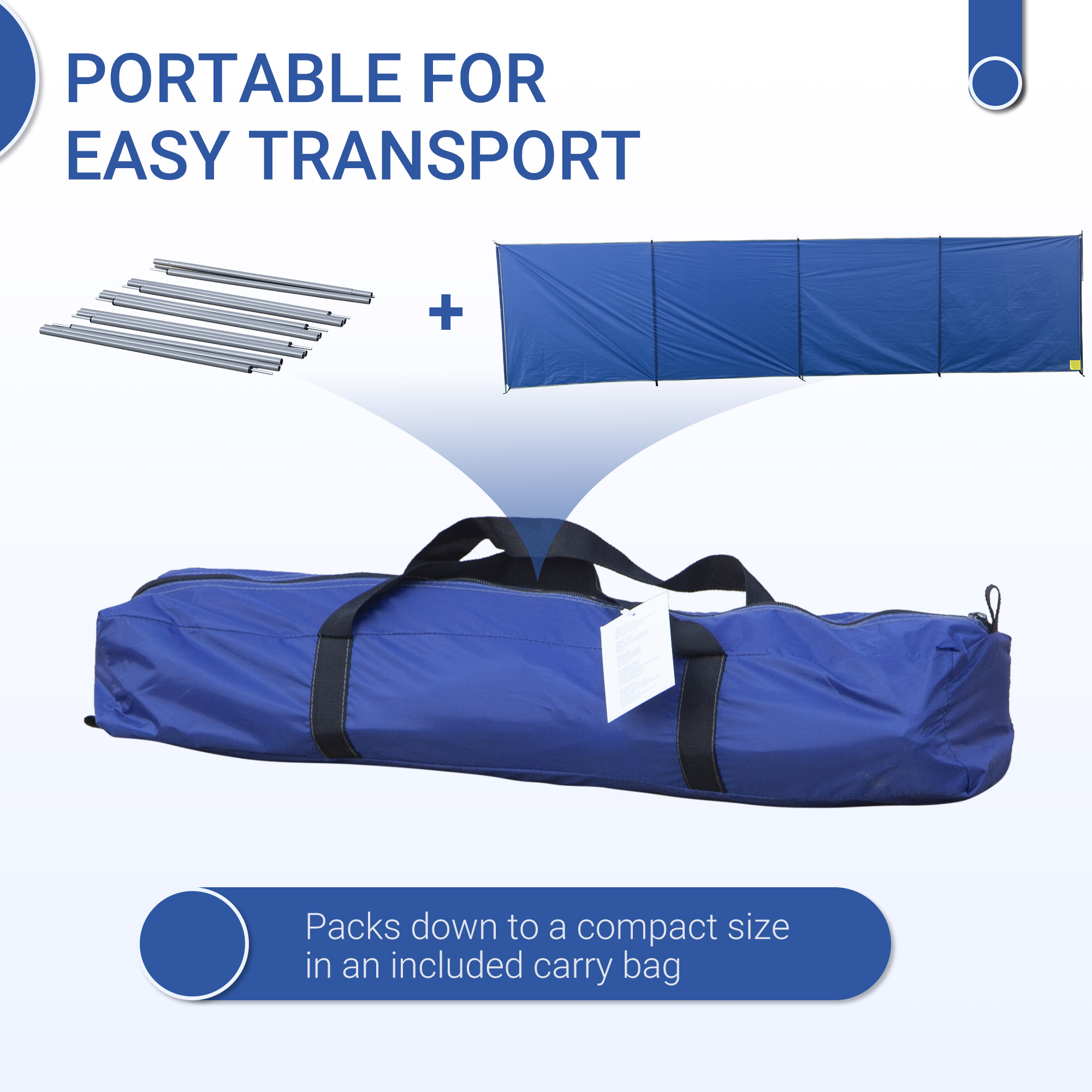 Outsunny Portable Camping Windbreak, Foldable Wind Blocker with Carry Bag, Steel Poles, Beach Sun Shelter, Privacy Wall, 620cm x 150cm