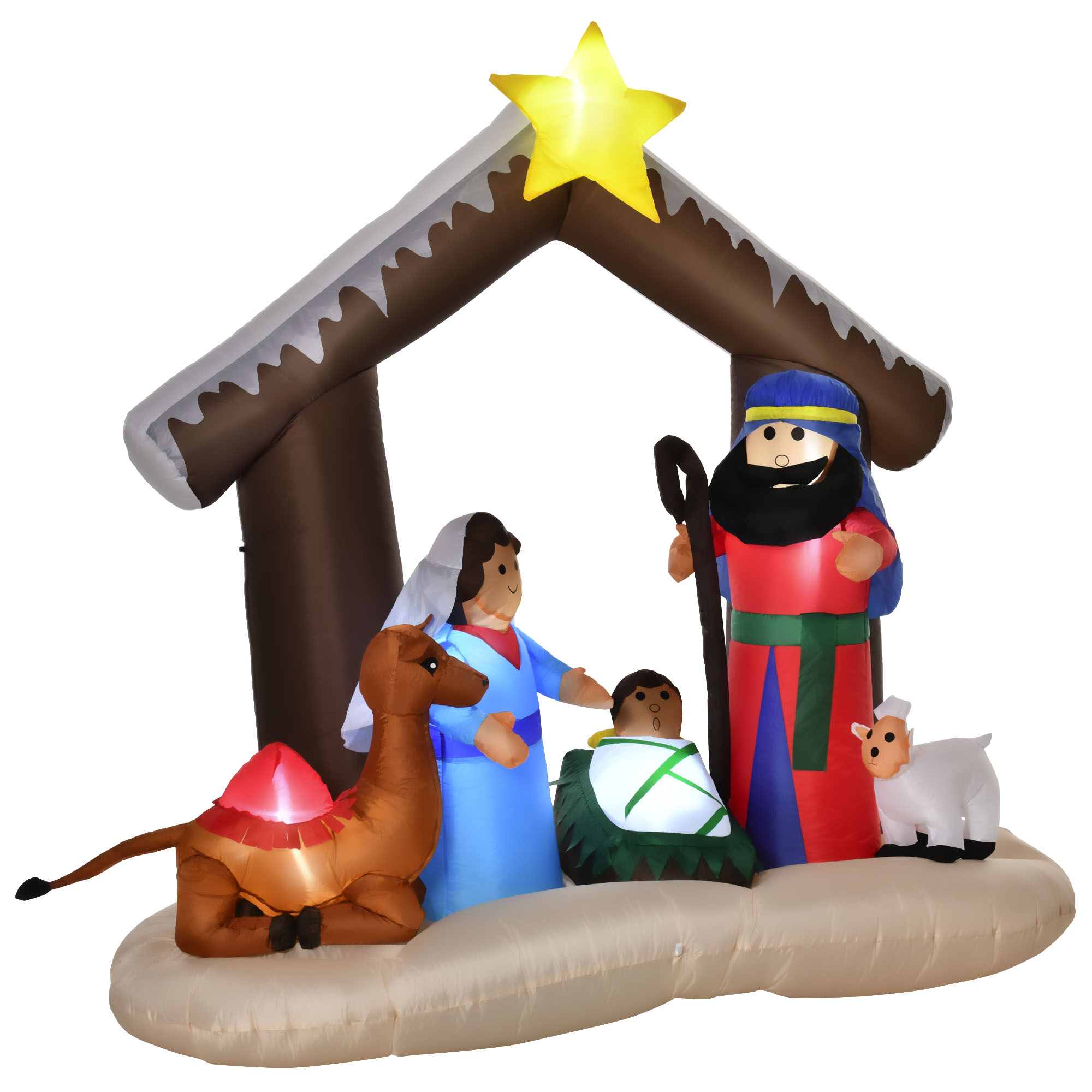 HOMCOM Presepe di Natale Gonfiabile con 5 Luci LED e Gonfiatore Integrati, Decorazione Natalizia da Esterno, 201x100x183cm