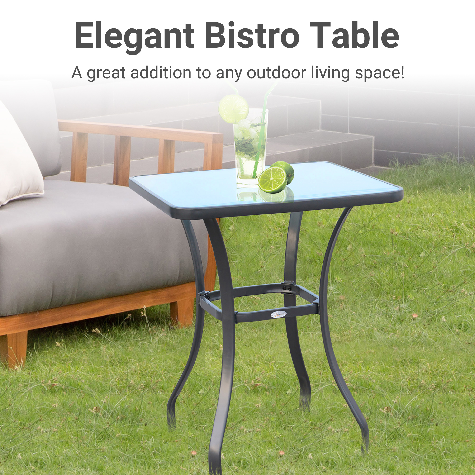 Outsunny Bar Table Bistro Square Glass Dining Kitchen Breakfast Pub Party Metal Garden CafÃ© Coffee Garden Table